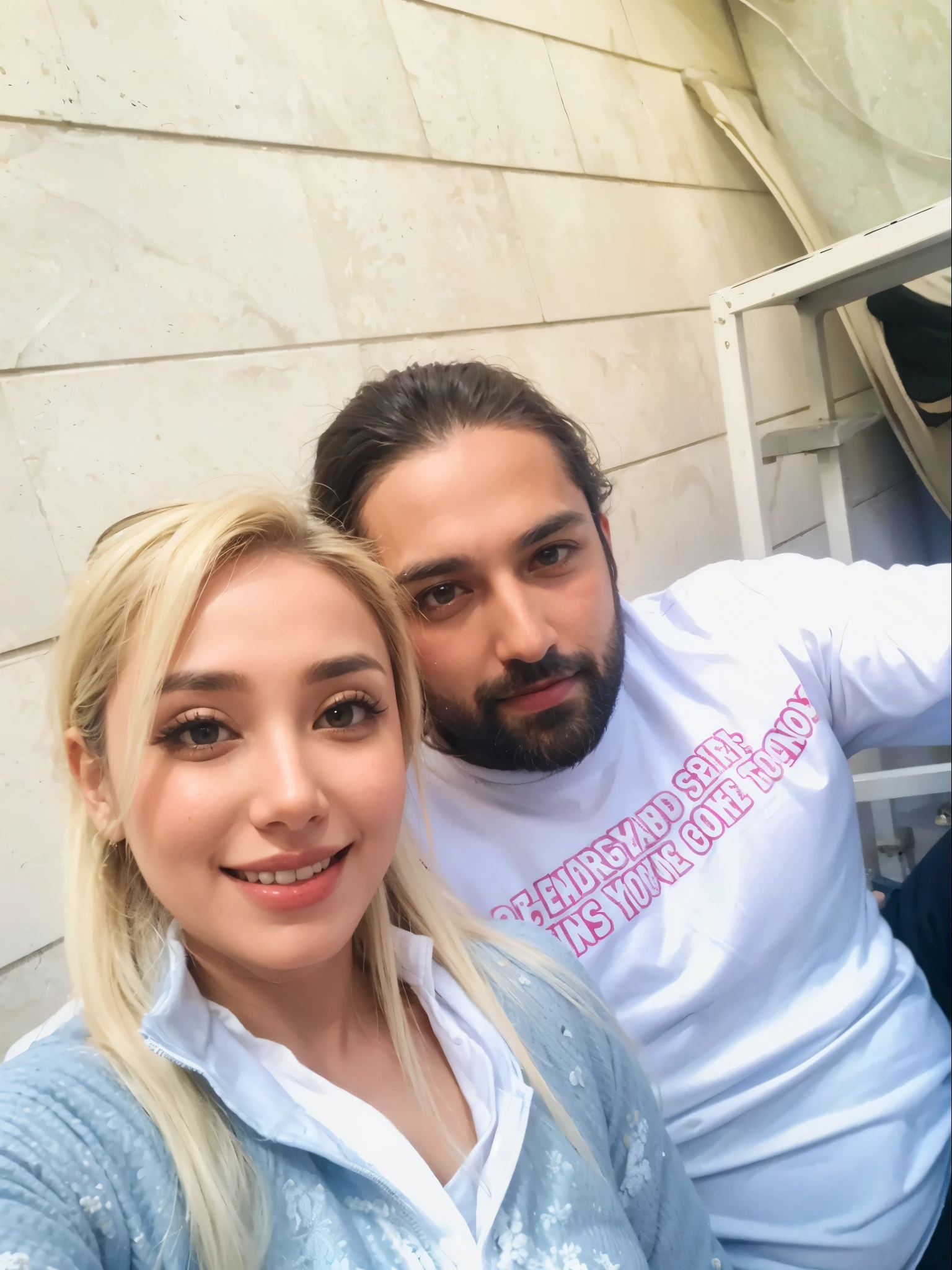 Neda and Homan, beautiful couple, riding a white horse, smiling, real picture, high definition, 8k, real