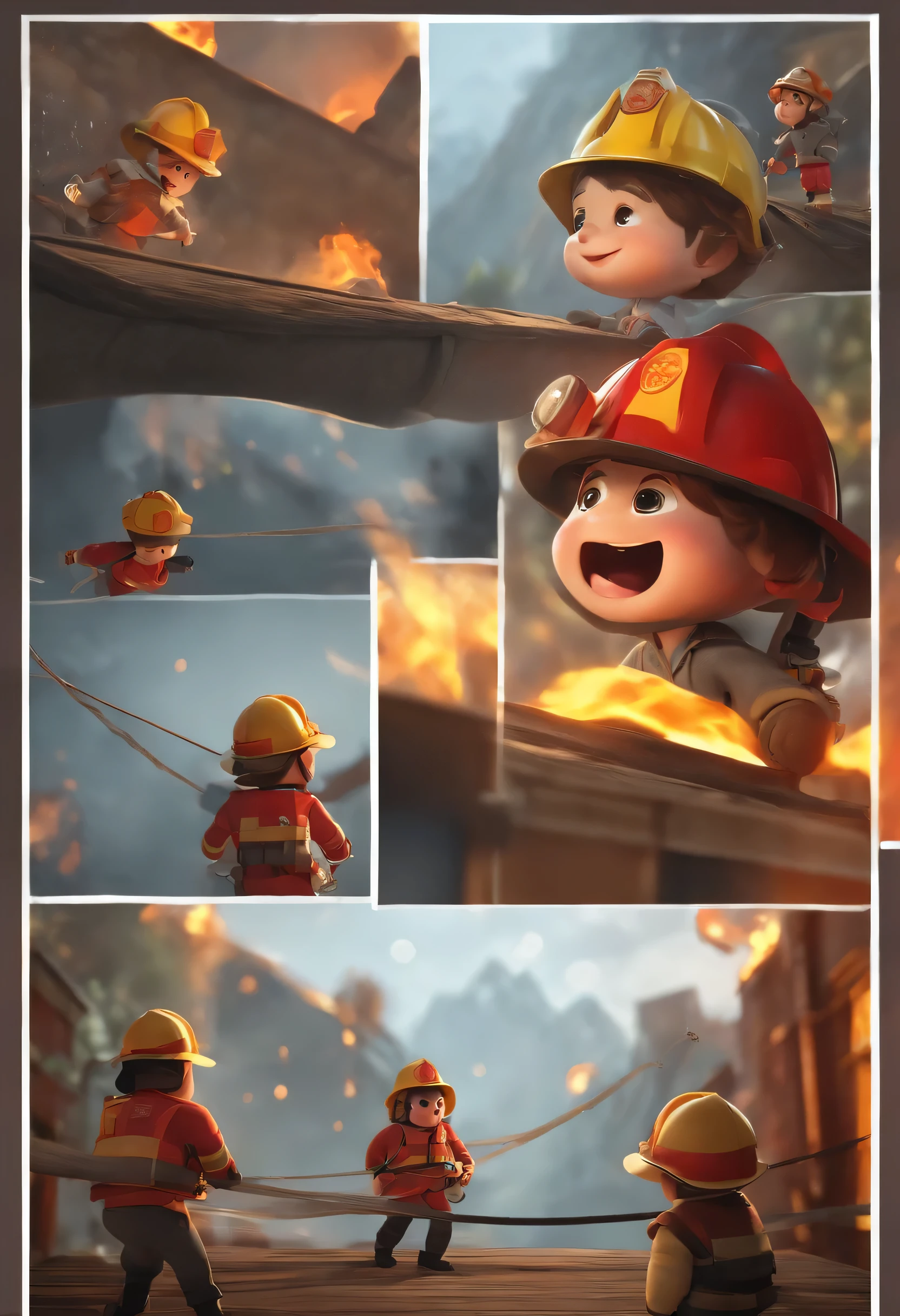 Games to help firefighter heroes rescue, cuteness, , scene where they come down on a tightrope, firefighter hats