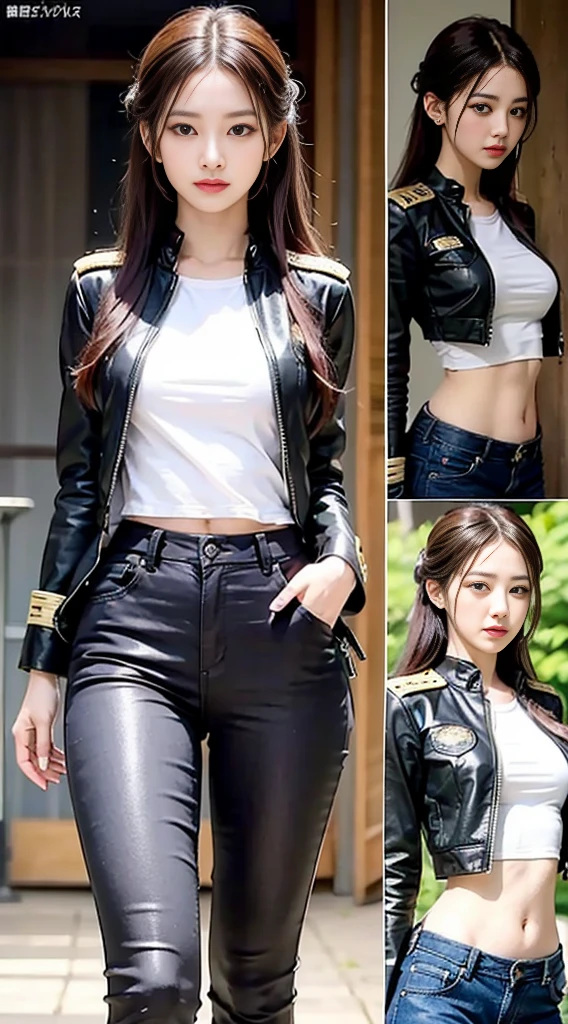 （best qualtiy，8K，32K，tmasterpiece，hyper HD：1.2），（realisticlying：1.5），（tmasterpiece，Extremely detailed CG unifies 8K, 8K, Diamond, and wallpaper，best qualtiy，A high resolution：1.2），（ultra - detailed，hyper HD：1.2），Very cute and beautiful photos of Japanese women，（maroon，wavy and long hair：1.2），AS-Adult，（detailed beautiful girl：1.4），best qualtiy，woman，AS-Adult，（Detailed US Air Force pilot captain uniform：1.3，Black suit trousers：1.3），（White pilot captain's shirt：1.3），（Beautiful sunset US Air Force base runway view background：1.2），ssmile：1，looking at viewert，face to the viewer，（（Perfect female body）），（a narrow waist：1.2），（Full-body image：1.3），Slim，ventania，dynamicposes，cinematric light，Detailed clothes，perfect anatomia，perfect proportions，detailed human body，marching，heroic look