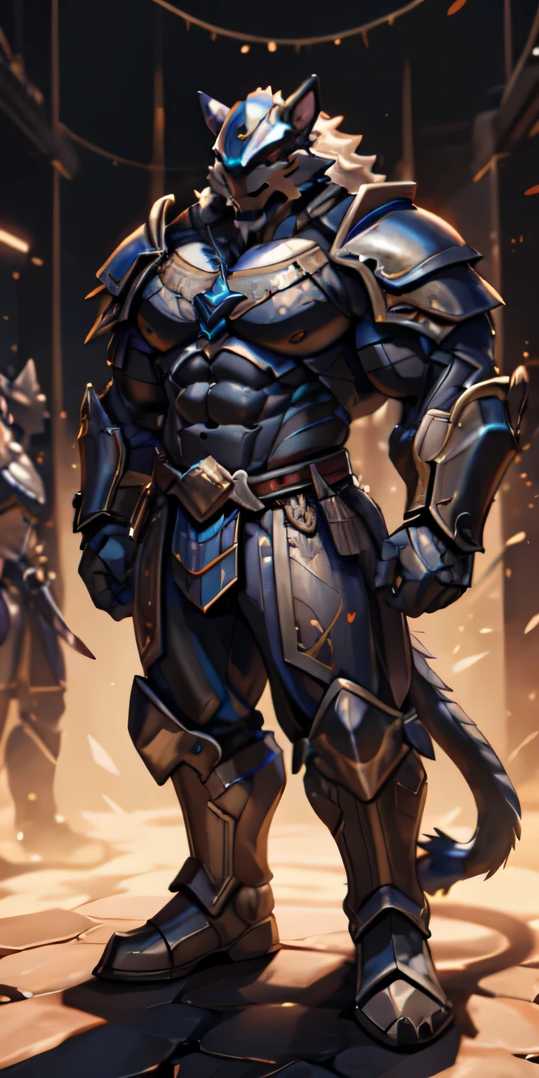 ((Black and scarlet armor.)) Stormcast Eternal from Age Of Sigmar, frontal, One-piece helmet, with a mask that represents an expressionless male face, Stormcast Eternal soldier, Stormcast Eternal armor, full-length, looking at the camera, facing the audience, standing pose, simple background, three-dimensional light, detailed full-body concept, muscular male, bodybuilder body, Huge muscles, huge pecs, huge chest, bulky pecs, broad shoulders (300 pounds) male, solo, sleek digital concept art, beautiful full-body concept art, art trend, CGsociety full-length, Black and scarlet armor. (massive, huge, muscular, Gigachad) body full of huge muscles; muscle and bulge pecs, huge pecs, ((massive pectorals)) ((huge pectorals)) ripped abs, V-shaped body, thick waist, long legs, strong arms manly, muscular thighs, bulging biceps. A muscular bodybuilder in the making. A potential PRO competitive bodybuilder and bulging neck. ((Black and scarlet armor.)) FELINE HELMET. LEOMON.