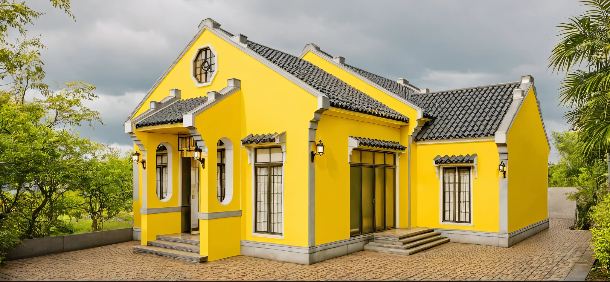 Photo brute,chef-d'artwork, high quality, best quality, authentique, Great detail, Hoi An City, wall yellow,
outside, en plein air, maison style indochine dans la rue ,route du groupe aiai,pavement, herbe, des arbres, ciel, nuage, (jour:1.1)