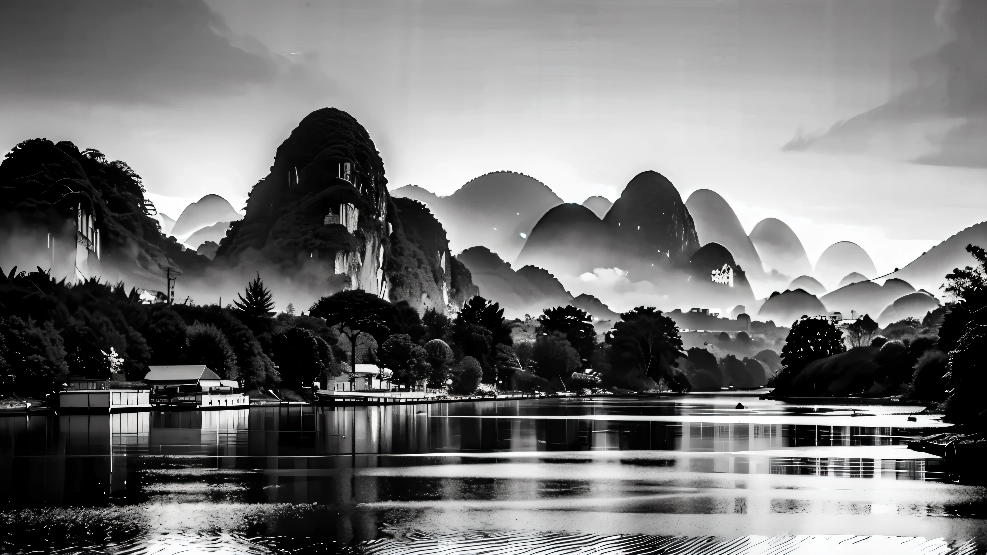 ((best quality)), ((masterpiece)), (detailed), Mountain,Guilin,Black and White