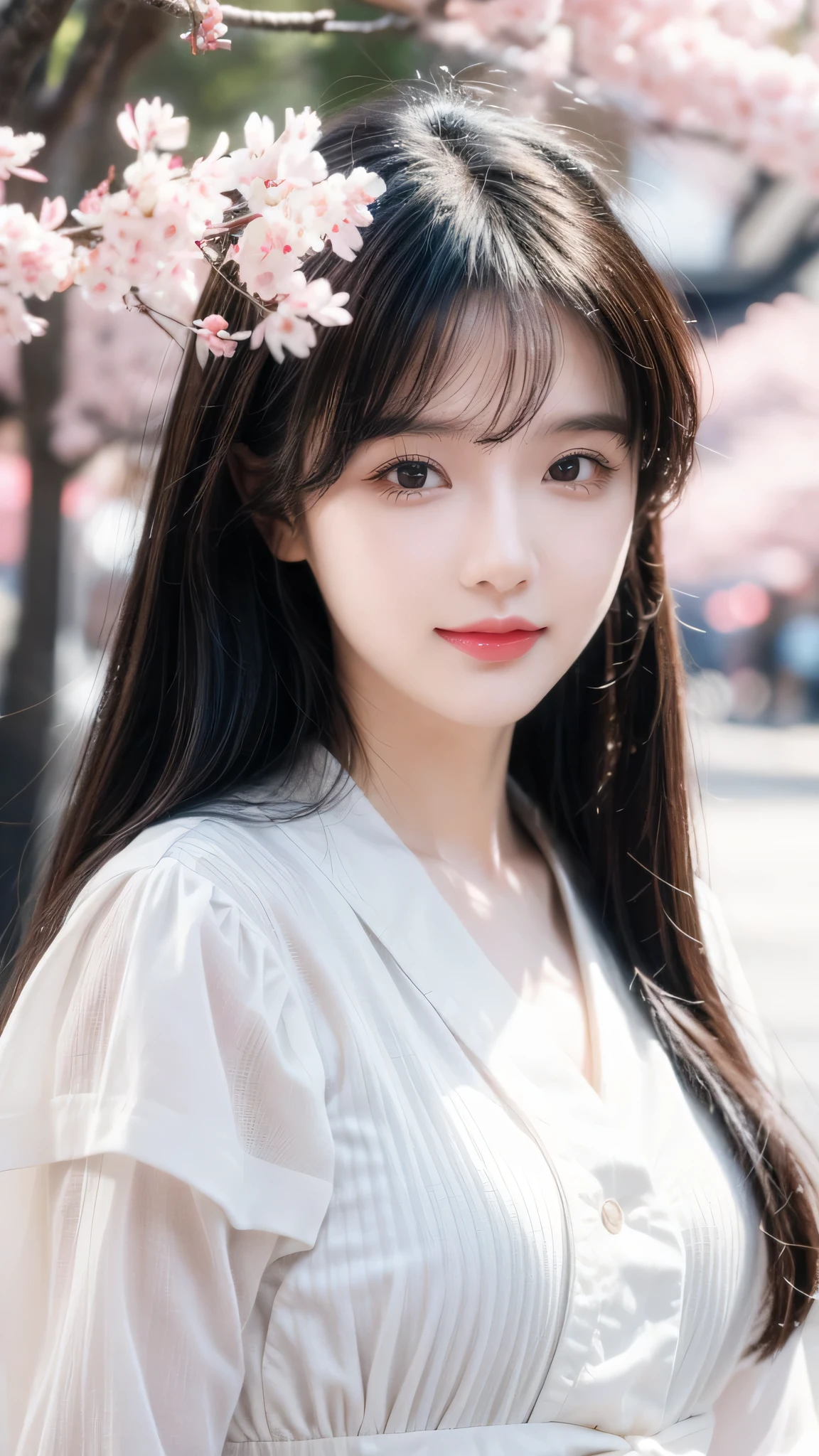 A 20-year-old woman with the cute face of an idol who looks 15 years old.。Gentle and cute。Laughing sweetly and crying tears。Her bust is a little large in a bikini　Beautiful cherry blossom park　Raw photo　Real　Genuine　Real Life　No copyright notice