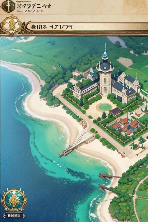 fantasy world, estilo isekai de anime, zona de comercio en la playa, estilo pixel art
