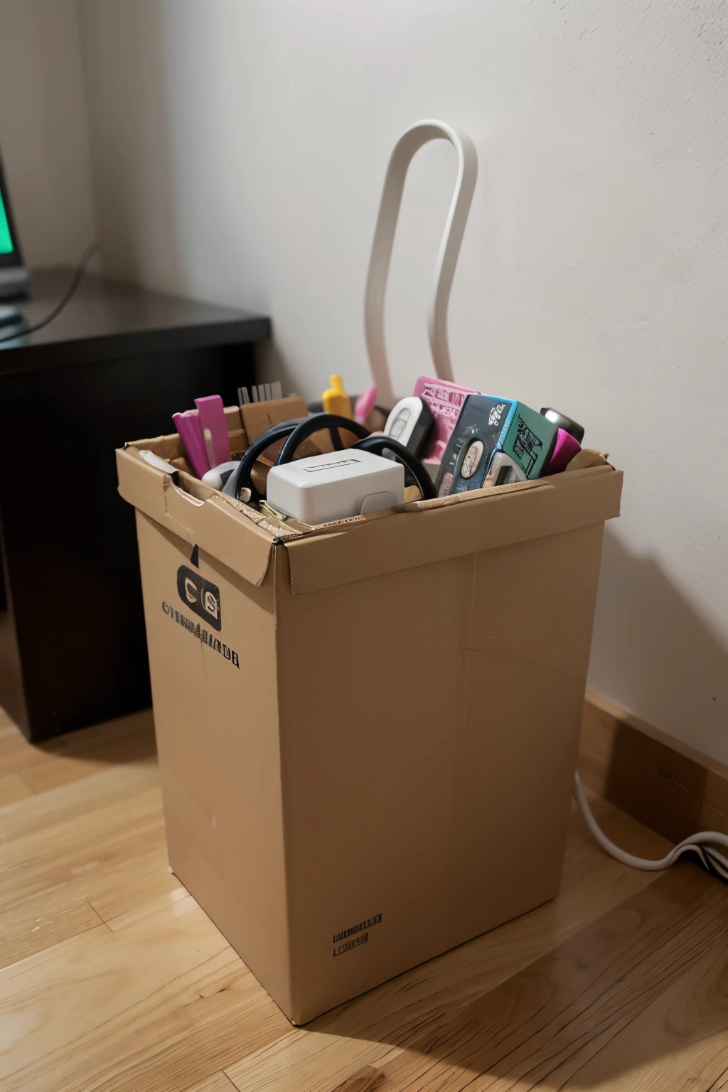 contenedor de reciclage de paratos electronicos grande con secciones para telefonos,computados,cargadores ,memorias usb etc.