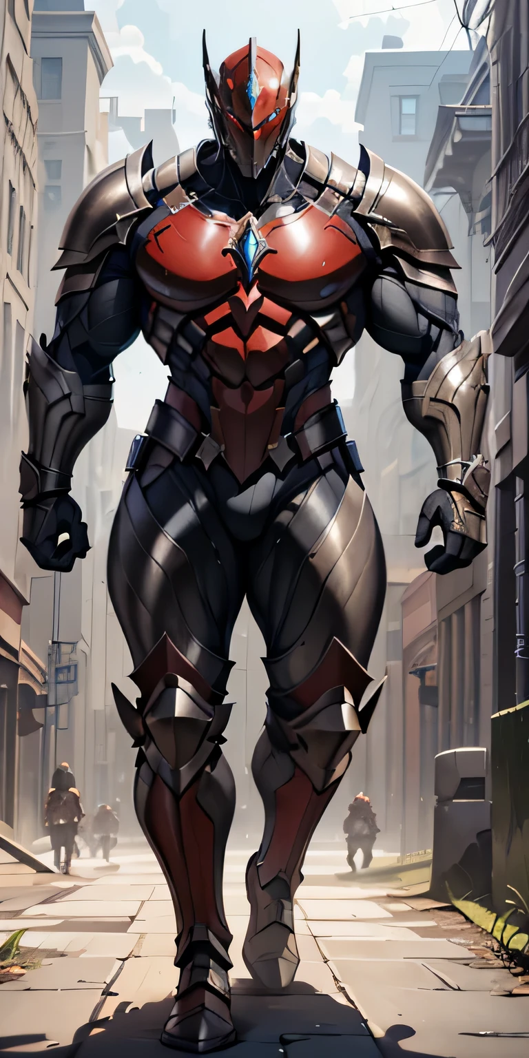 ((masterpiece)),(((best quality))),((character design sheet,same character,front,side,back)), ((Extremely realistic shadows, Masterpiece, extremely detailed, photorealistic)) Medieval armor. ((Black and scarlet armor, Knight armor.)) Stormcast Eternal from Age Of Sigmar, frontal, One-piece helmet, with a mask that represents an expressionless male face, Stormcast Eternal armor, Stormcast Eternal armor, full-length, looking at the camera, facing the audience, standing pose, simple background, three-dimensional light, detailed full-body concept, muscular male, bodybuilder body, Huge muscles, huge pecs, huge chest, bulky pecs, broad shoulders (300 pounds) male, solo, sleek digital concept art, beautiful full-body concept art, art trend, CGsociety full-length, Black and scarlet armor. (massive, huge, muscular, Gigachad) body full of huge muscles; muscle and bulge pecs, huge pecs, ((massive pectorals)) ((huge pectorals)) ripped abs, V-shaped body, thick waist, long legs, strong arms manly, muscular thighs, bulging biceps. A muscular bodybuilder in the making. A potential PRO competitive bodybuilder and bulging neck. ((Black and scarlet armor.)) Medieval. Knight armor. ((CHARACTER DESIGN SHEET, SAME CHARACTER, FRONT, SIDE, BACK))