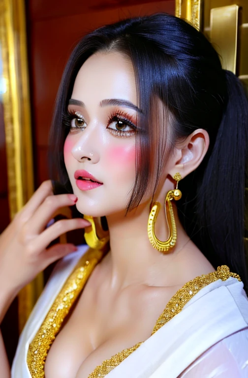 (8k, 4k, best quality, highres, ultra high res:1.1), (masterpiece, realistic, photo-realistic:1.1), 1girl, face, close-up, colorful glasses hijabi bellydancer, red lips,((big breast)), (big cleavage), (big cuvy hips), (narrow waist ) (looking at viewer:2), long eyelashes, eyeshadow, small face, big eyes,bare shoulders, high contrast,ultra-high-definition, outstanding details, 8K, Blush face, attractive collarbone, sexy shoulders, blushing cheeks, nikon z9, 30mm lens, sharp focused face, f/4, iso 200, shutter 1/250, beauty light, medium shot, raw ,intricately detailed, award winning photograph, good contrast, high sharpness, facial symmetry, bokeh, ultra-detailed