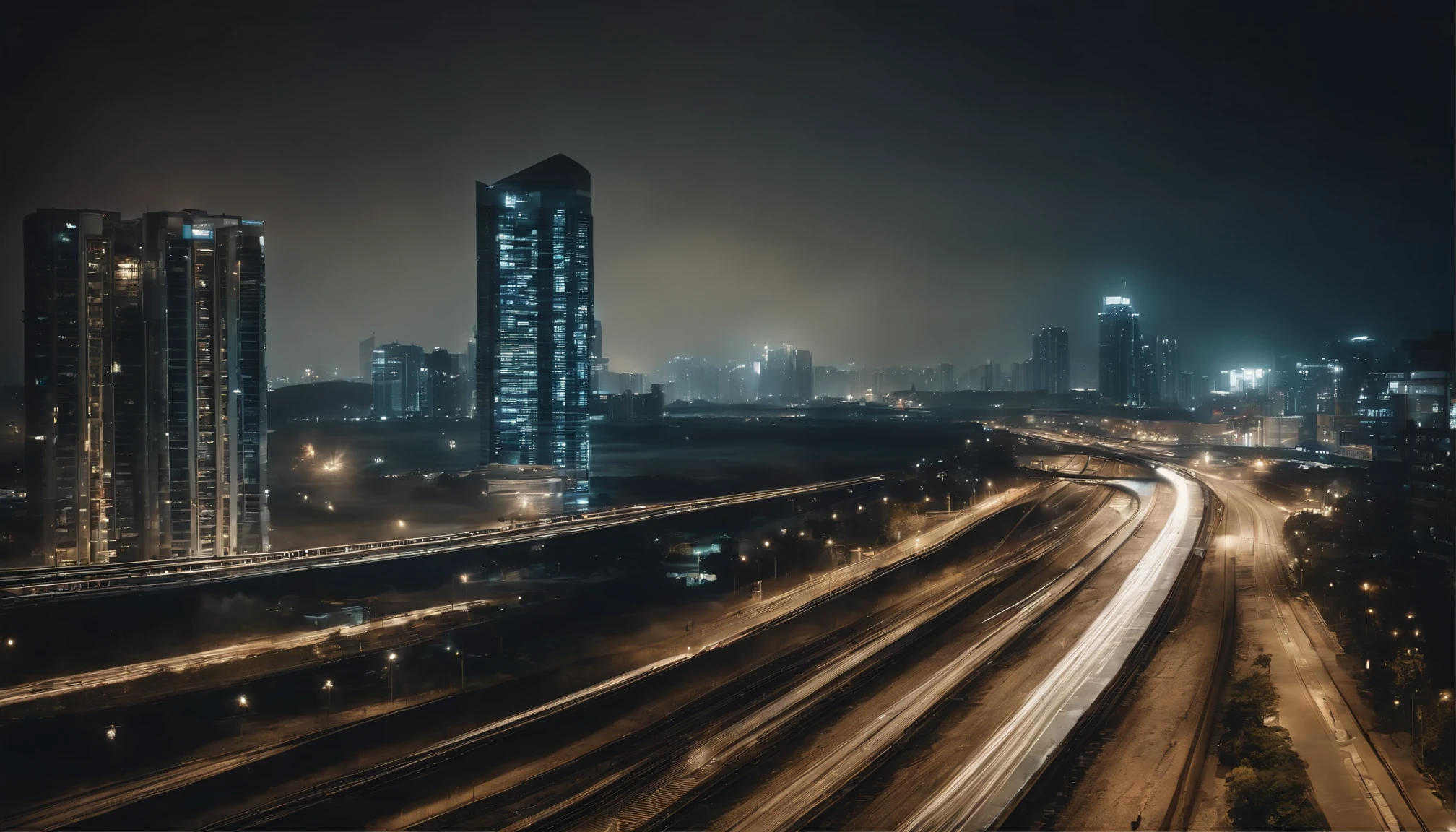 City night view、skyscraper、highway、View from the train window、Feeling of wind