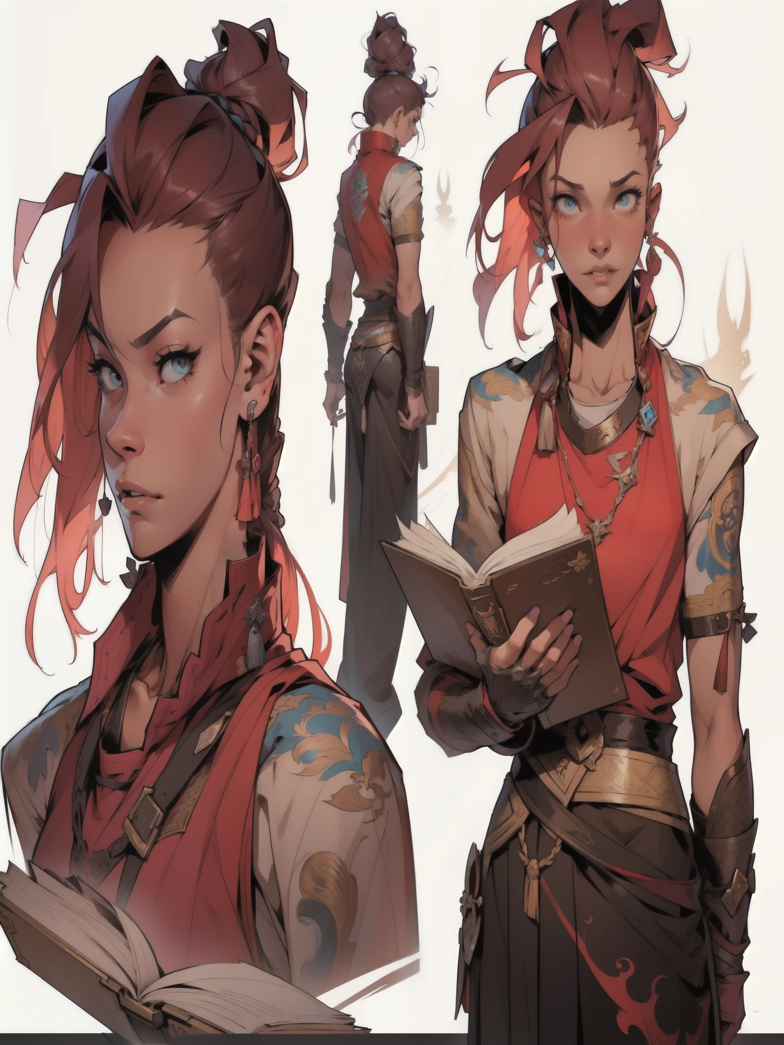 a close up of a person with a book and a book, detailed character art, character design art, highly detailed character design, official character art, great character design, tome + concept art, ( ( character concept art ) ), character art closeup, character profile art, high quality character design, detailed character design, character concept reference art, character design from d & d