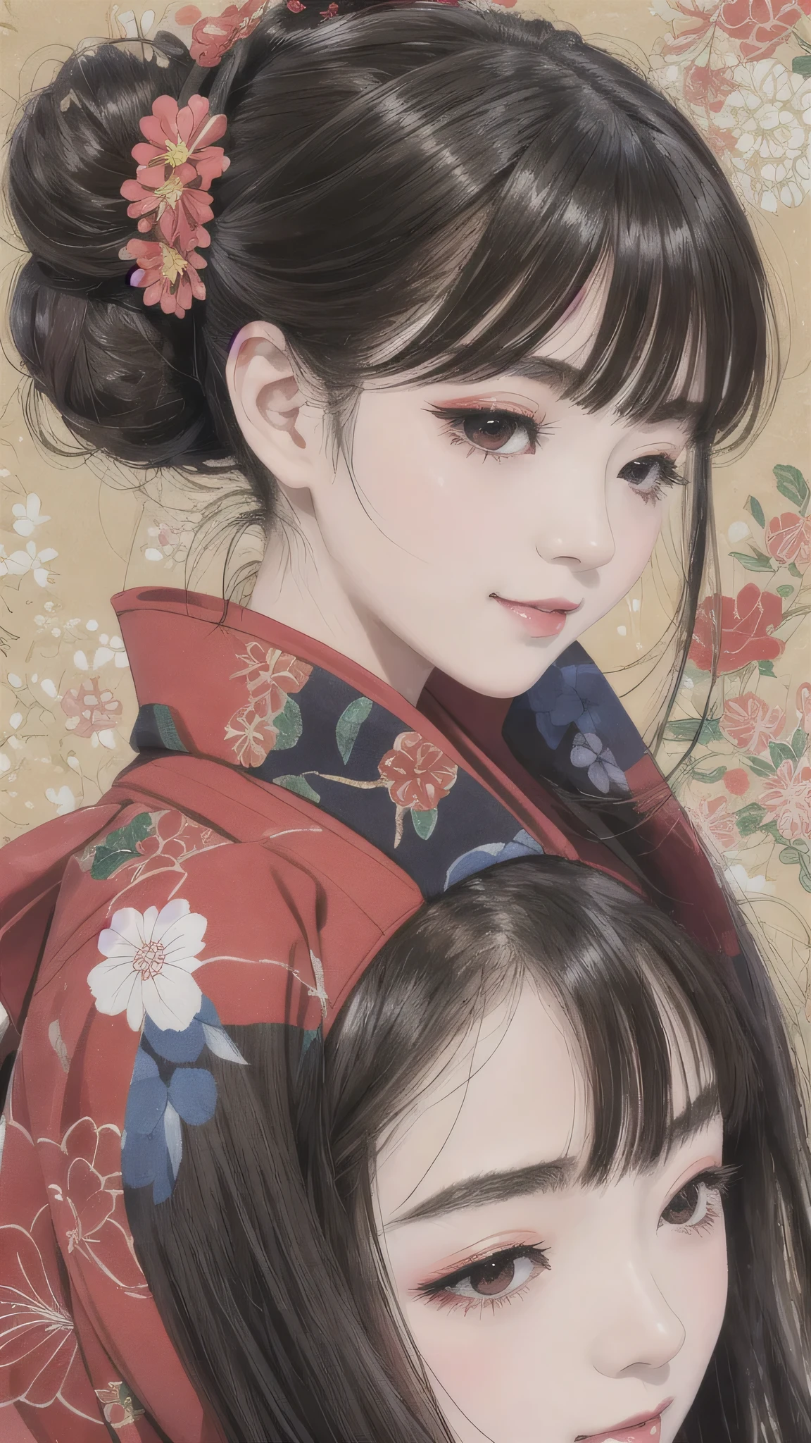 Each has a different expression2People and sisters、(2 girls)、⦅Dancing traditional arts with grace)、((Big Breasts、Small Face、Not exposed))、highest quality、masterpiece、(Black Hair、Bun Hair)、Brown Eyes、⦅Wide angle、Angle from above the waist、Pause on the magazine cover、Each person has a different perspective when looking into the distance⦆、(8K high quality、masterpiece、High resolution、Realistic and beautiful light and shadow、(highest quality)、(High Resolution)、(Very delicate and beautiful)、(Beautiful 8k face)、(Smiling and closing your eyes、Beautiful eyes)、(Clear skin)、(Soft hair)、(8Head to Body)、(A Japanese style yukata kimono with red, pink and orange floral patterns on a white background, interspersed with gold powder、Wearing a yukata2Beautiful Japanese girls)、((Tanabata decoration background))、((Small Face))、(arms up)、Thin and small nose、(Red lipstick)、(Make your cheeks red)、(Glossy skin)、((Ink painting style))、Very thin eyebrows、Overall ultra-high image quality、(She is wearing maiko-style makeup.)、Whitening、Long and beautiful eyelashes、Glowing Skin、(Red cheeks),Straight nose、masterpiece、highest quality、whole body、 Eyebrows visible through hair、Bun Hair、Grin、Gal、Kogal、Viewer's Eyes、Plaid、Stylish、woman、fine、Pause、
Waiting to start