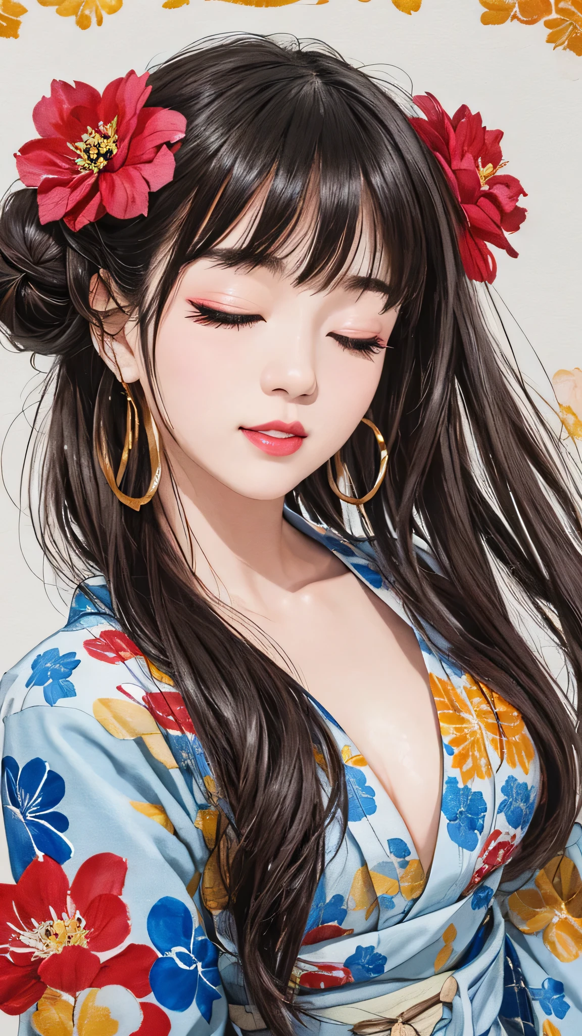 Each has a different expression2People and sisters、(2 girls)、⦅Dancing traditional arts with grace)、((Big Breasts、Small Face、Not exposed))、highest quality、masterpiece、(Black Hair、Bun Hair)、Brown Eyes、⦅Wide angle、Angle from above the waist、Pause on the magazine cover、Each person has a different perspective when looking into the distance⦆、(8K high quality、masterpiece、High resolution、Realistic and beautiful light and shadow、(highest quality)、(High Resolution)、(Very delicate and beautiful)、(Beautiful 8k face)、(Smiling and closing your eyes、Beautiful eyes)、(Clear skin)、(Soft hair)、(8Head to Body)、(A Japanese style yukata kimono with red, pink and orange floral patterns on a white background, interspersed with gold powder、Wearing a yukata2Beautiful Japanese girls)、((Tanabata decoration background))、((Small Face))、(arms up)、Thin and small nose、(Red lipstick)、(Make your cheeks red)、(Glossy skin)、((Ink painting style))、Very thin eyebrows、Overall ultra-high image quality、(She is wearing maiko-style makeup.)、Whitening、Long and beautiful eyelashes、Glowing Skin、(Red cheeks),Straight nose、masterpiece、highest quality、whole body、 Eyebrows visible through hair、Bun Hair、Grin、Gal、Kogal、Viewer's Eyes、Plaid、Stylish、woman、fine、Pause、
Waiting to start