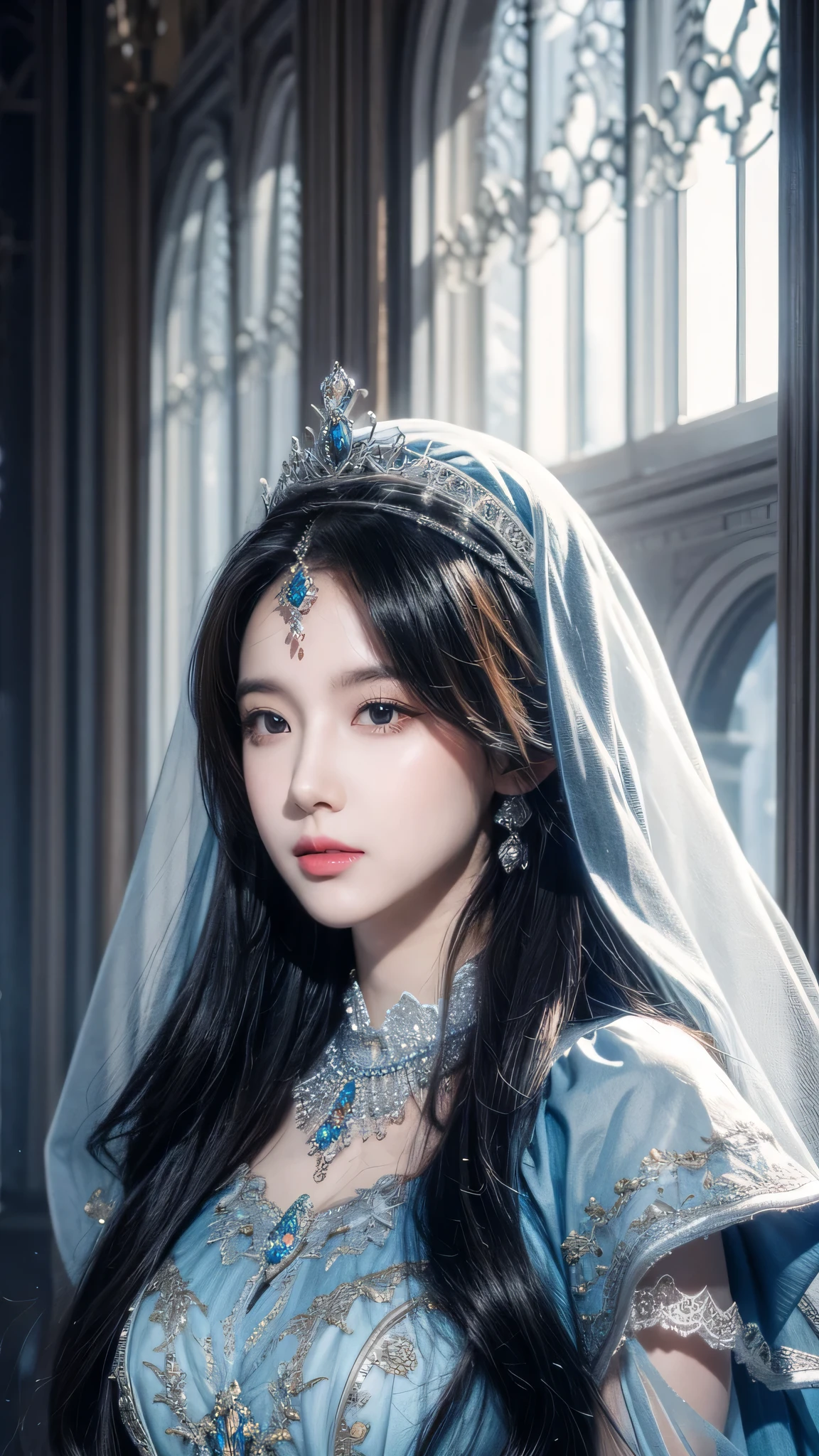 Wearing a blue dress、Blonde woman wearing veil and headscarf, Beautiful fantasy girl, Detailed fantasy art, Beautiful fantasy art, Blonde Princess, artgerm on artstation pixiv, Beautiful girl, ((beautiful fantasy queen)), 2. 5d cgi anime fantasy artwork, Fantasy art style, Detailed digital anime art, Fantasy style art