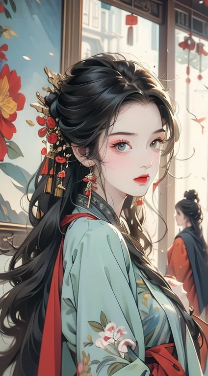 best quality, masterpiece, Ultra-high resolution, (Reality: 1.4), original photo, 1 Girl, Black hair and black pupils，Black cape，Chinese courtyard，antiquity，Movie Lighting