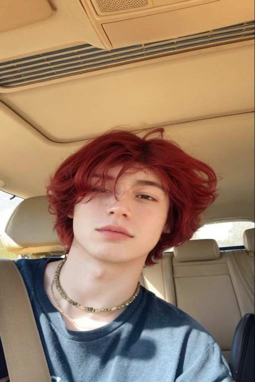 arafed boy Con cabello rojo in a car, Con cabello rojo, crimson red hair and red eyes, peluca roja, Dyed Red Hair, chico adolescente de pelo rojo, con pelo rojo rizado, foto de perfil en la cabeza, rojo ronald mcdonald cabello desordenado, pelo rojo y rasgos atractivos, pelo rojo vibrante cuadrado desordenado, cabello rojo con puntas desordenadas