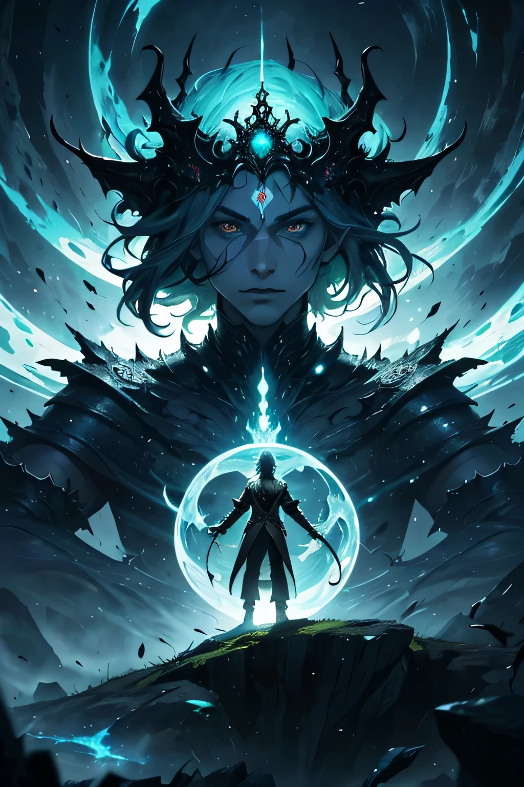 Of course, here is the image prompt with this theme:
"A male half-elf of otherworldly beauty emerges into a surrealistic setting. His green eyes glow with a disturbing intensity, seeming to contain ancient secrets and profound darkness. His piercing gaze seems to echo the words: 'I am the green-eyed monster , I am envy incarnate, I am the creator of desires, I am the propagator of chaos.' On his face, an enigmatic expression mixes fascination and fear, while around him, the world distorts, revealing distorted landscapes and fantastical creatures that seem to bend to his will. He stands at the center of this chaos, a figure both feared and admired. , a living manifestation of power and danger."