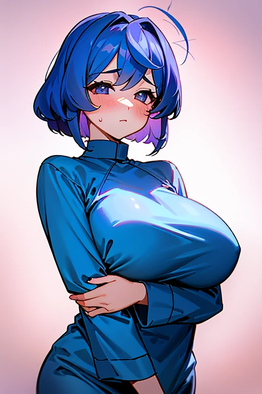 ((girl,  alone, Ako Amau,  Big Breasts, Flushed Cheeks, Bobcut, bobbed hair, Expose, Wearing pajamas, The upper body is almost naked, There is a big gap in the chest, The chest is coordinated))