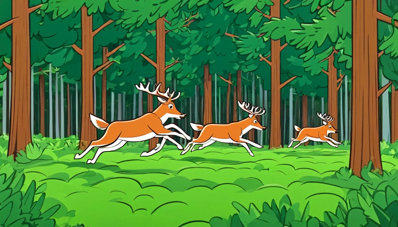 reindeer running in the forest. Cartoon style 