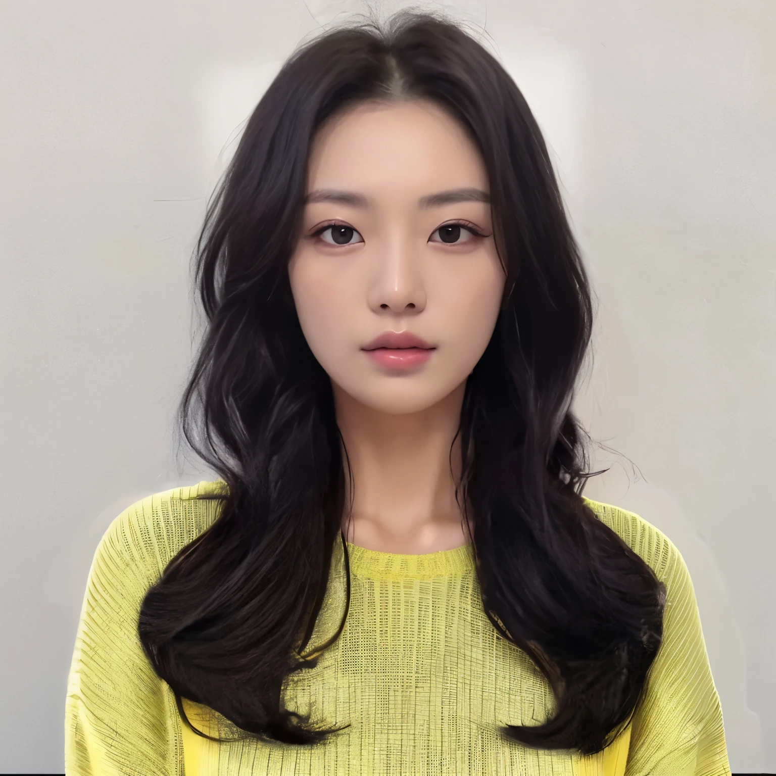 Best Quality, 8K, Masterpiece, (photo realistic:1.3), (hyper realistic:1.3), (Create an image maintaining the original base model hairstyle:1.5), (yellow sweater:1.4)