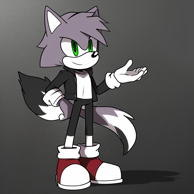 score_9, score_8up, score_7up, highres, 4k, detailed, 2d, cel shading, sonic (series), solo, 1boy, (anthro husky), black and white fur, mullet, green eyes, thin, twink, cute, tall, tail, rugged, short beard,