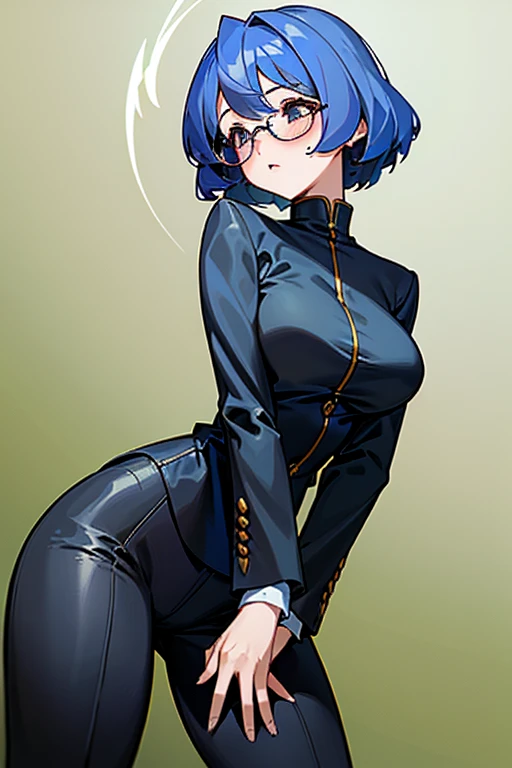 ((girl,  alone, Ako Amau,  Big Breasts, Flushed Cheeks, Bobcut, bobbed hair, Expose,Wearing a black business suit,OL,  Wear glasses, black business suit))