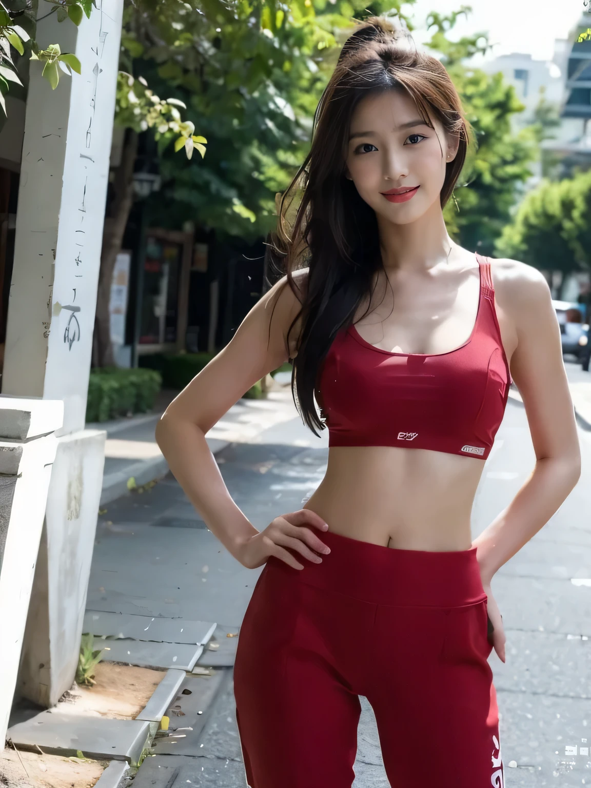 (on the table, best quality, Realistically, Ultra Detailed, meticulous, high resolution, 8k wallpaper), Close-up portrait of a beautiful woman, like, Smile, Light brown messy hair, Perfect dynamic composition, Beautiful and meticulous eyes, Just like the cover of a fashion magazine, On Campus