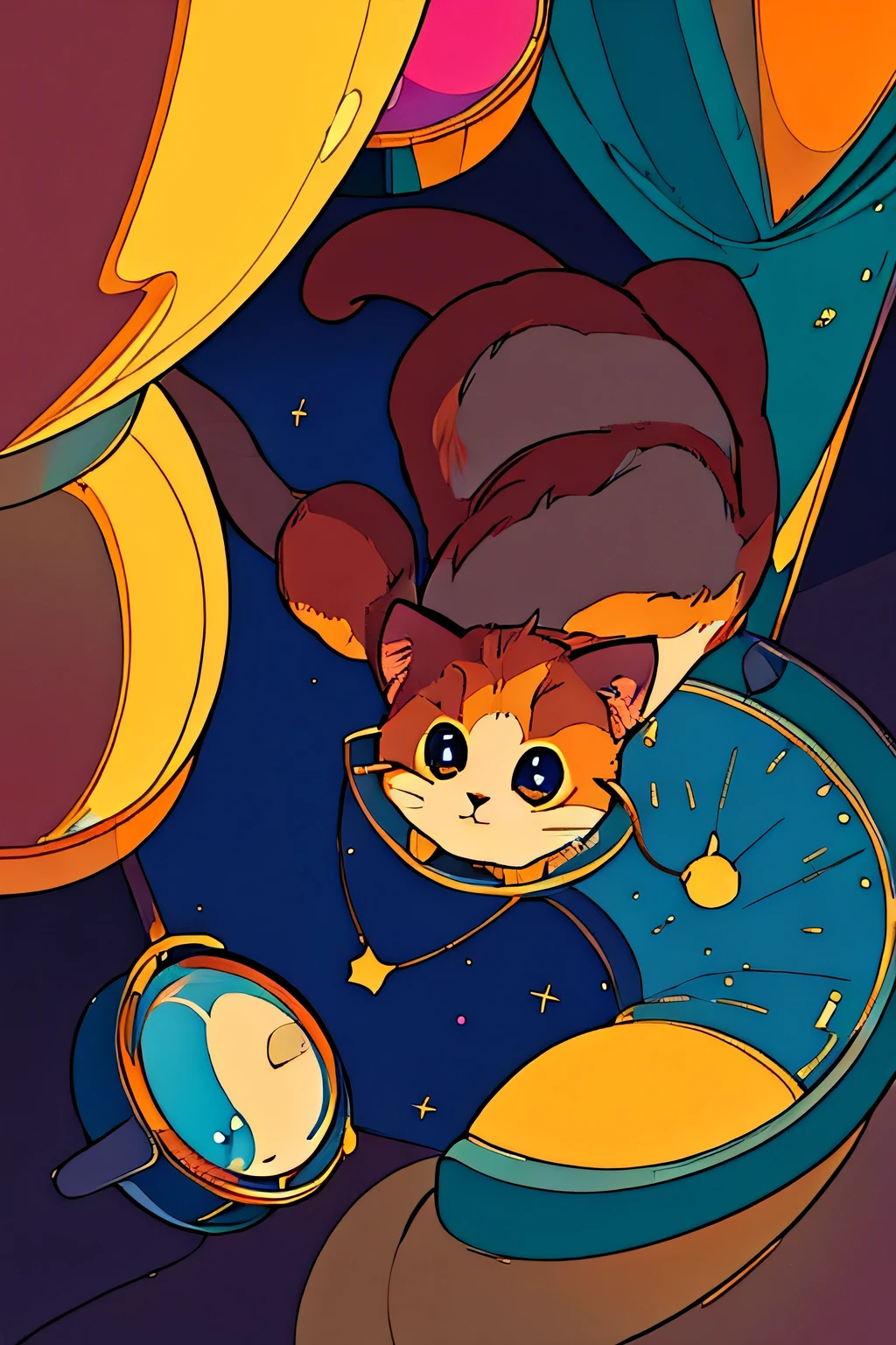 cat in the space, no human, 1cat, colorful, fancy, illumination, highly detailed