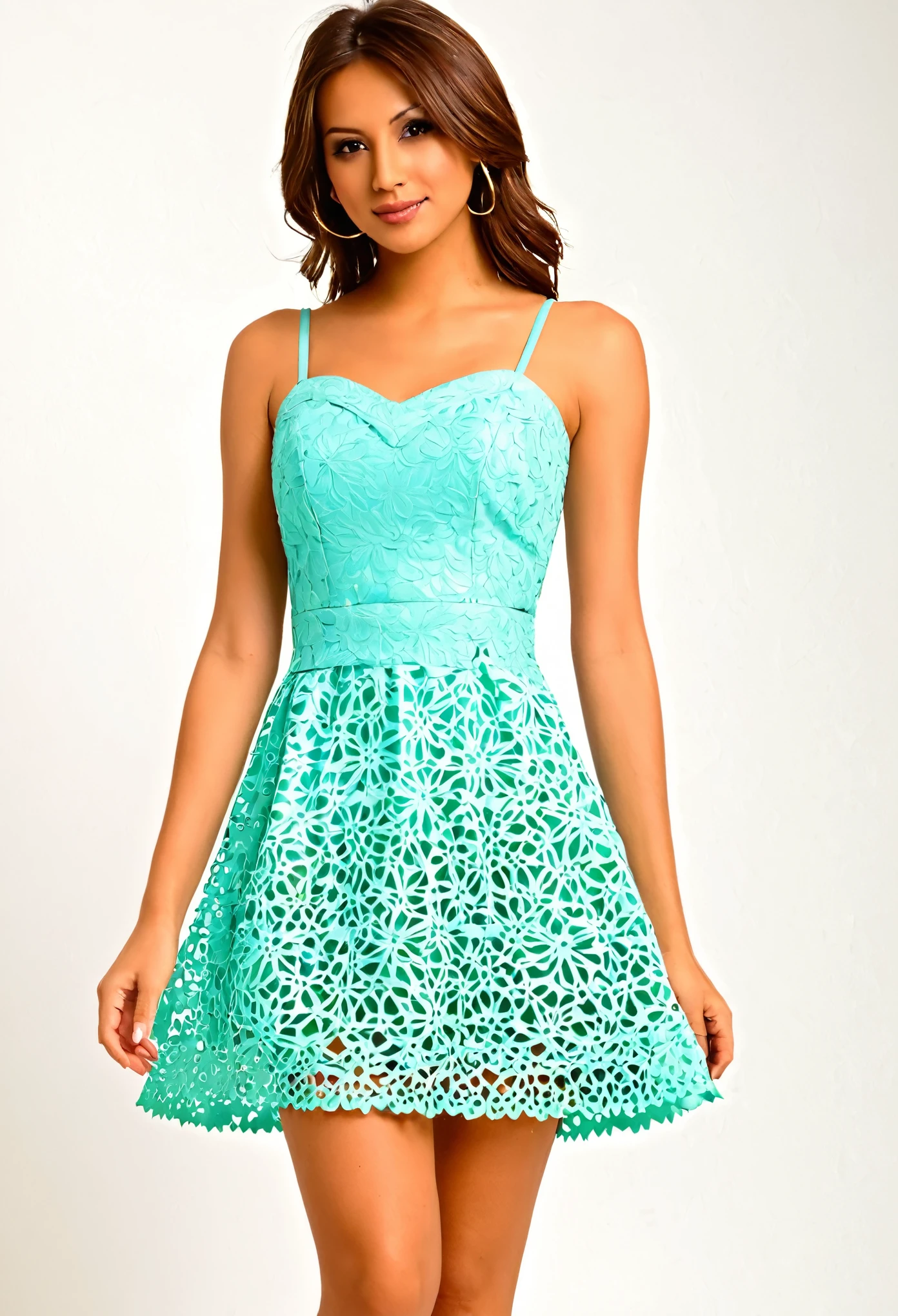Mujer con vestido apretado y corto agachada