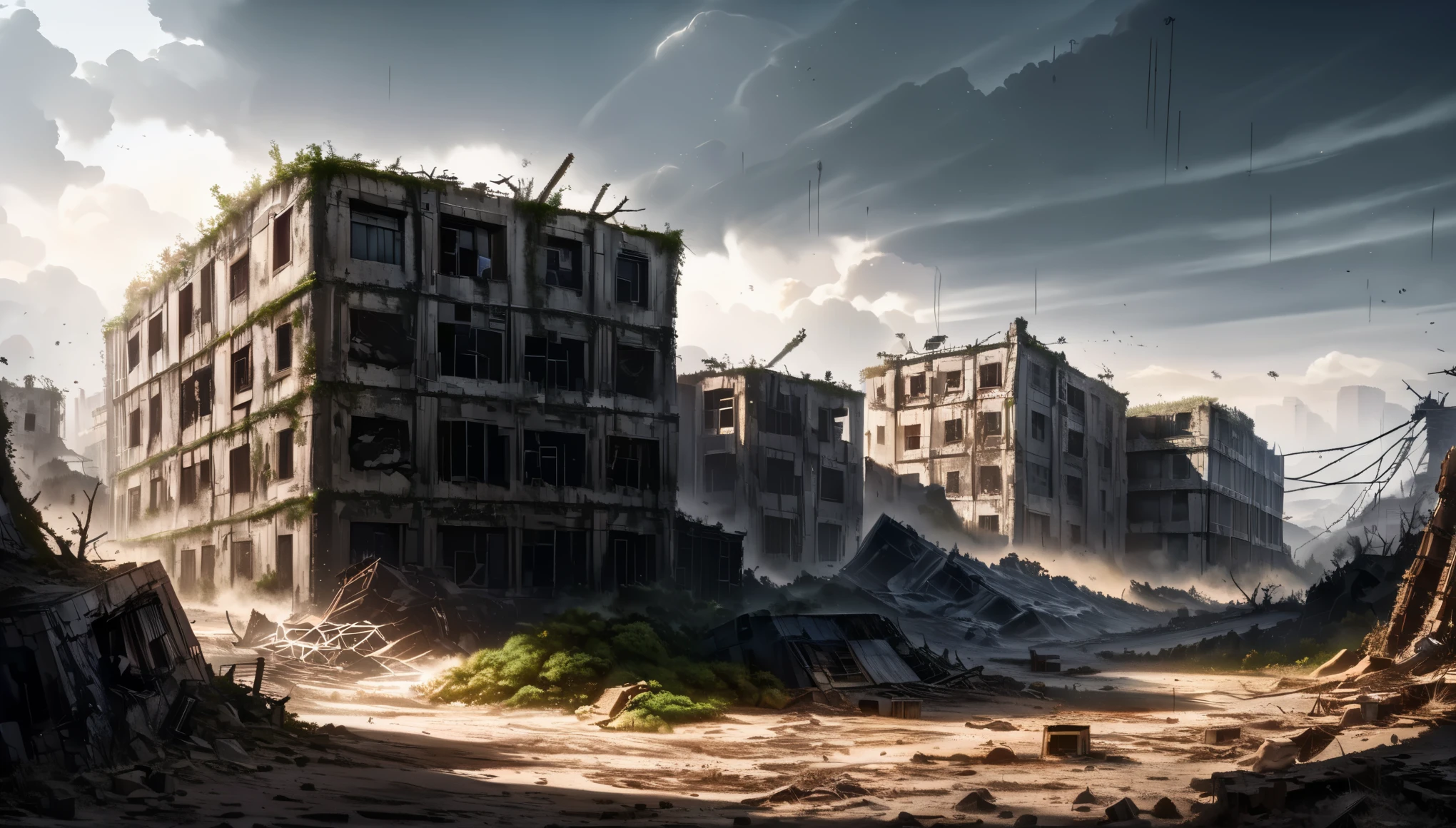 (The following prompt is generated based on the given theme: "Post-Apocalyptic Wasteland.")

A desolate post-apocalyptic wasteland with crumbling buildings, devastated landscapes, and abandoned ruins. The scene is shrouded in a thick layer of dust and debris, depicting the aftermath of a catastrophic event.

The buildings are decaying, with broken windows, collapsed walls, and overgrown vegetation reclaiming the structures. The remnants of a once-vibrant city can be seen, now reduced to a ghost town. The landscape is barren and lifeless, with dried-up rivers, cracked earth, and skeletal remains of trees.

The atmosphere is oppressive, evoking feelings of despair and isolation. The sky is filled with dark, ominous clouds, hinting at impending storms. The air is thick and heavy, causing a sense of suffocation.

The quality of the image is of the highest standard, capturing every minute detail in astonishing clarity. The resolution is set at a staggering 8K, allowing for an immersive experience. The level of detail is unparalleled, portraying the intricate textures of the decaying buildings, the dusty particles floating in the air, and the subtle variations in light and shadow.

The art style is a fusion of photography and concept art, blending realistic elements with a touch of surrealism. The colors are desaturated, emphasizing the bleakness of the environment. The overall tone is somber and melancholic, reflecting the desolation of the wasteland.

The lighting is dim and moody, casting long shadows and creating dramatic contrasts. The harsh sunlight cuts through the thick dust particles, creating a hazy and ethereal atmosphere. The occasional flickering of neon signs in the distance adds a sense of eerie beauty to the scene.

In summary, the Stable Diffusion prompt for this post-apocalyptic wasteland image is:

post-apocalyptic wasteland,desolate landscape,dust and debris,crumbling buildings,abandoned ruins,broken windows,collapsed walls,overgrown vegetation,ghost t