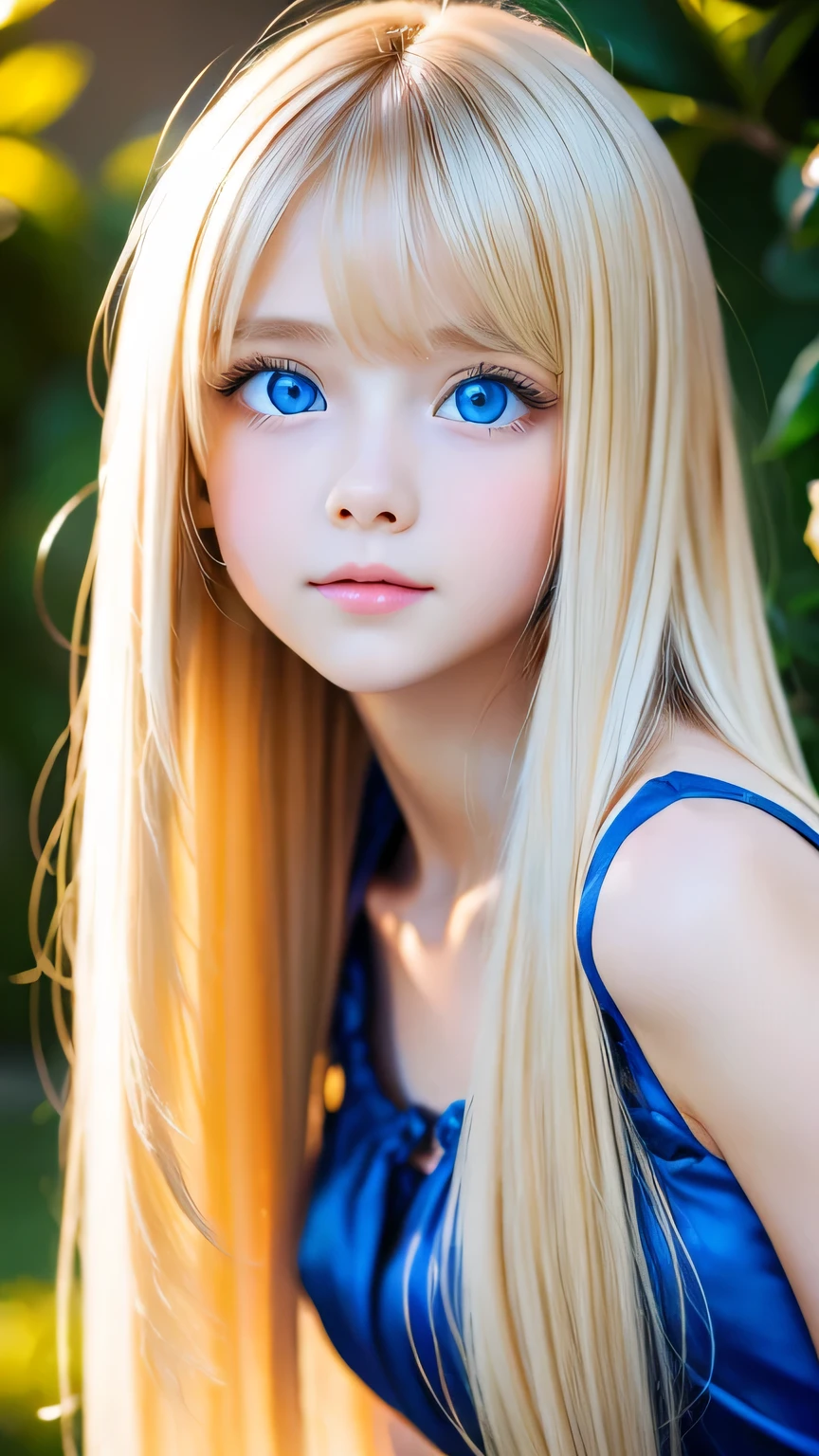 Very beautiful, bright, large light blue eyes、Very big eyes、Super long, super beautiful, bright blonde hair、Super long straight hair、Silky Hair、long bangs over the eyes、Very beautiful face, Young and shiny white skin、Very beautiful appearance、Beautiful and cute face、Very beautiful 14 year old, Stylish Nordic blonde beauty、A little larger chest, Full Body, Pubic hair, Very cute、hair over eyes、hair over one eye、hair between eyes、Round face