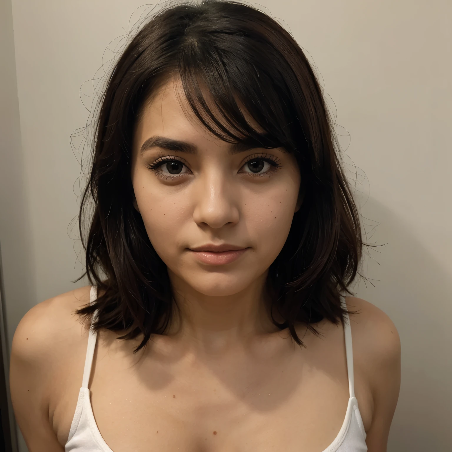 Chica sonrojada levantando su falda
