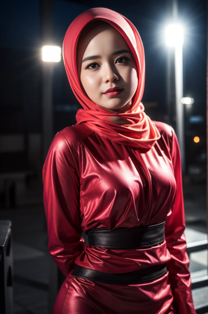malay girl sexy seducing pose, nighttime city, (mira filzah:1.3), wearing hijab, pastel color hijab, pink , , small breast, flat chest, wide waist, thick thighs bright lighting, big round ass, matured face, slim abs, Nikon D850, Photographie de film ,4 Kodak Portra 400 ,camera f1.6 lentilles ,couleurs riches ,hyper realistic ,lifelike texture, dramatic lighting , Cinestill 800,
