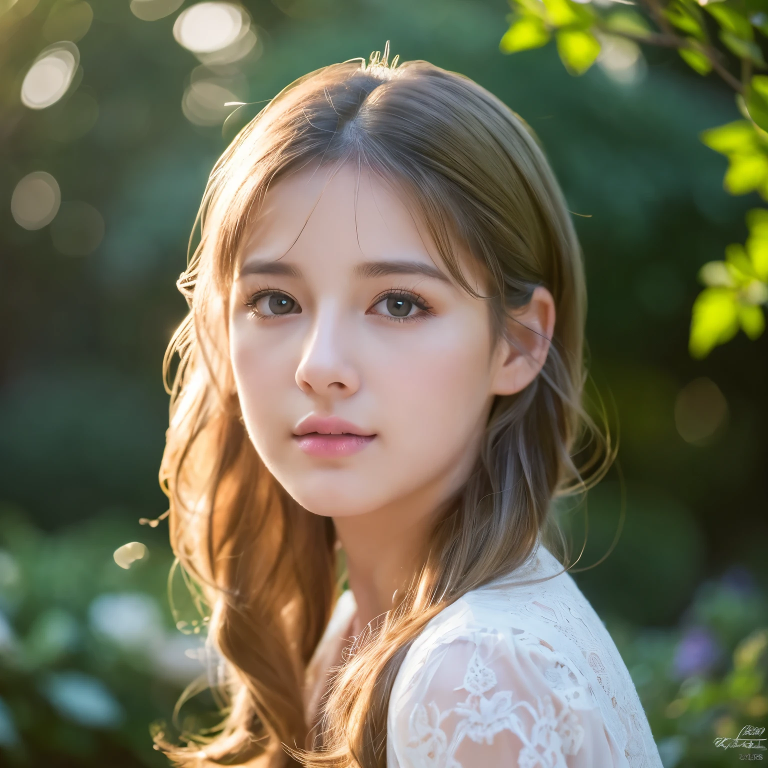 (highest quality,4K,8k,High resolution,masterpiece:1.2),Very detailed,(Realistic,photoRealistic,photo-Realistic:1.37),Romantic lighting,(Portraiture,Erotica,realism),Soft pastel colors,Girl In The Garden,Beautiful fine details,beautiful lip detail,Very detailed目と顔,Long eyelashes,Flowing Hair,
