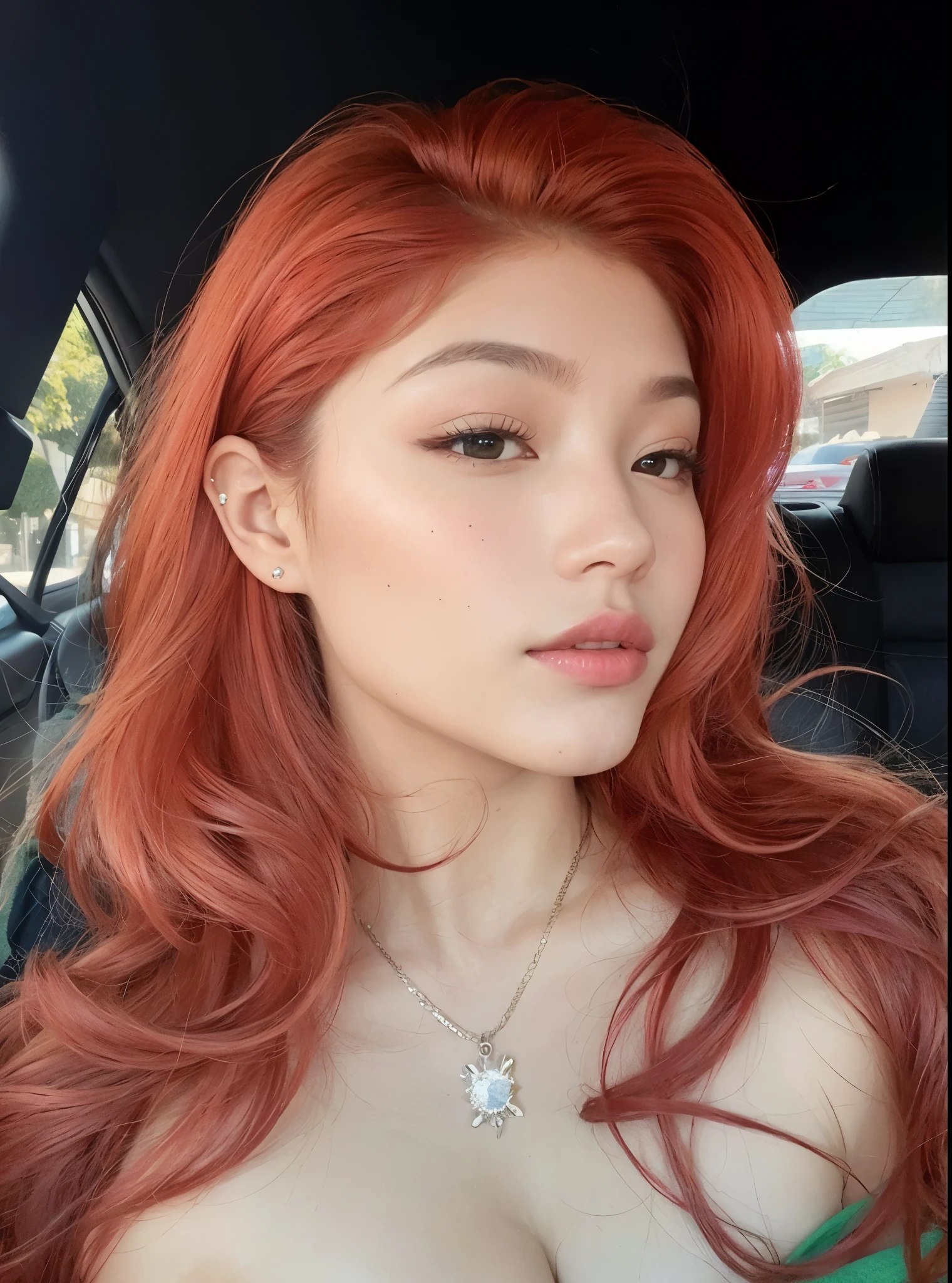 woman com cabelo ruivo no carro, amoranto, imagem de perfil, Asian traits, com cabelo ruivo, Red head, boca carnuda, jennie , better known as amoranto, taken at the beginning of 2020, Yelena Belova, Aleksandra Waliszewska, sul coreana, 2 0 anos, rosto perfeito, olhar marcante, olhos azuis, jovem sexy, young asian