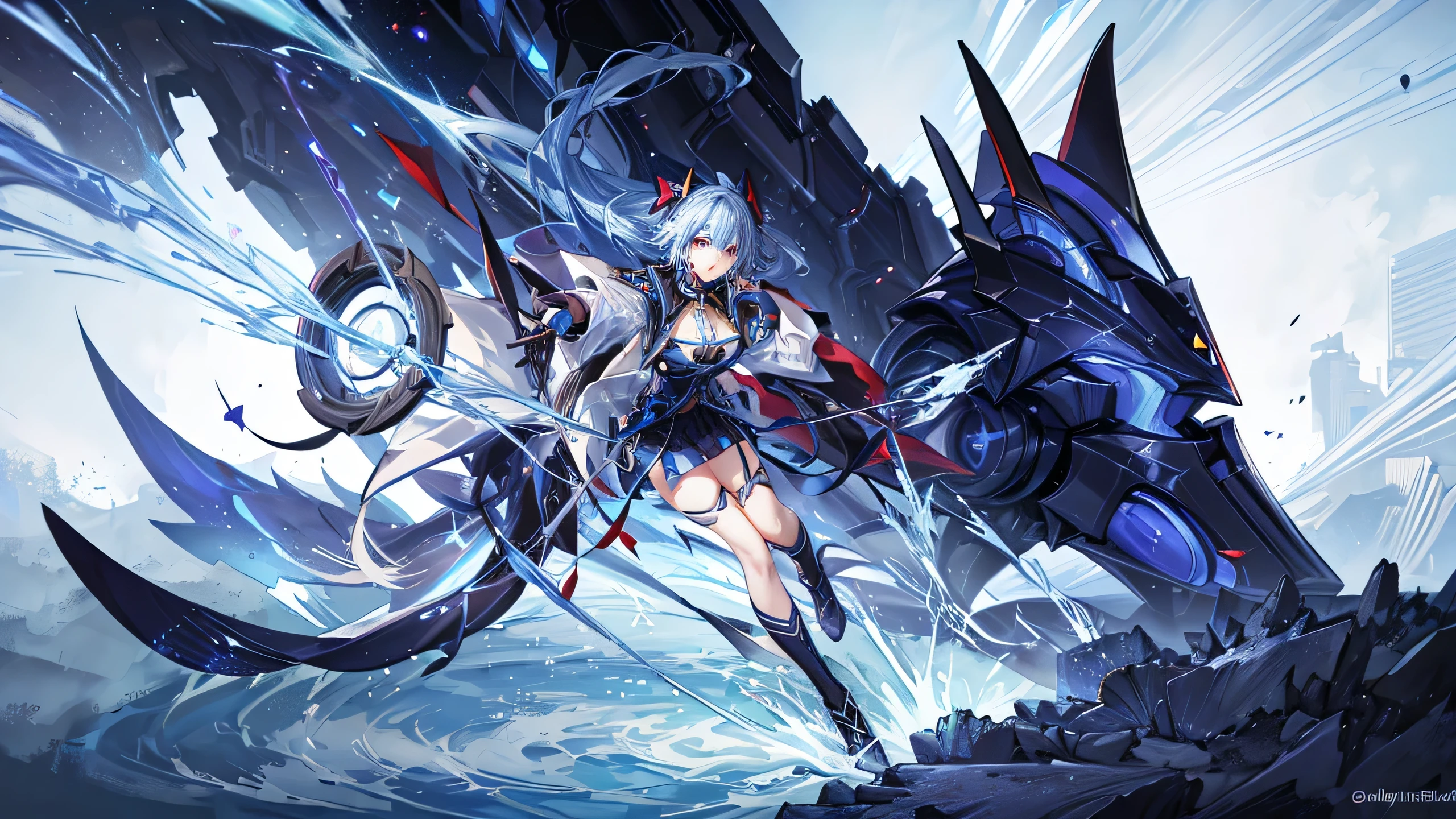 Female, a galaxy ranger, honkai character, blue hair, quantum power, fantasy, stunning galaxy