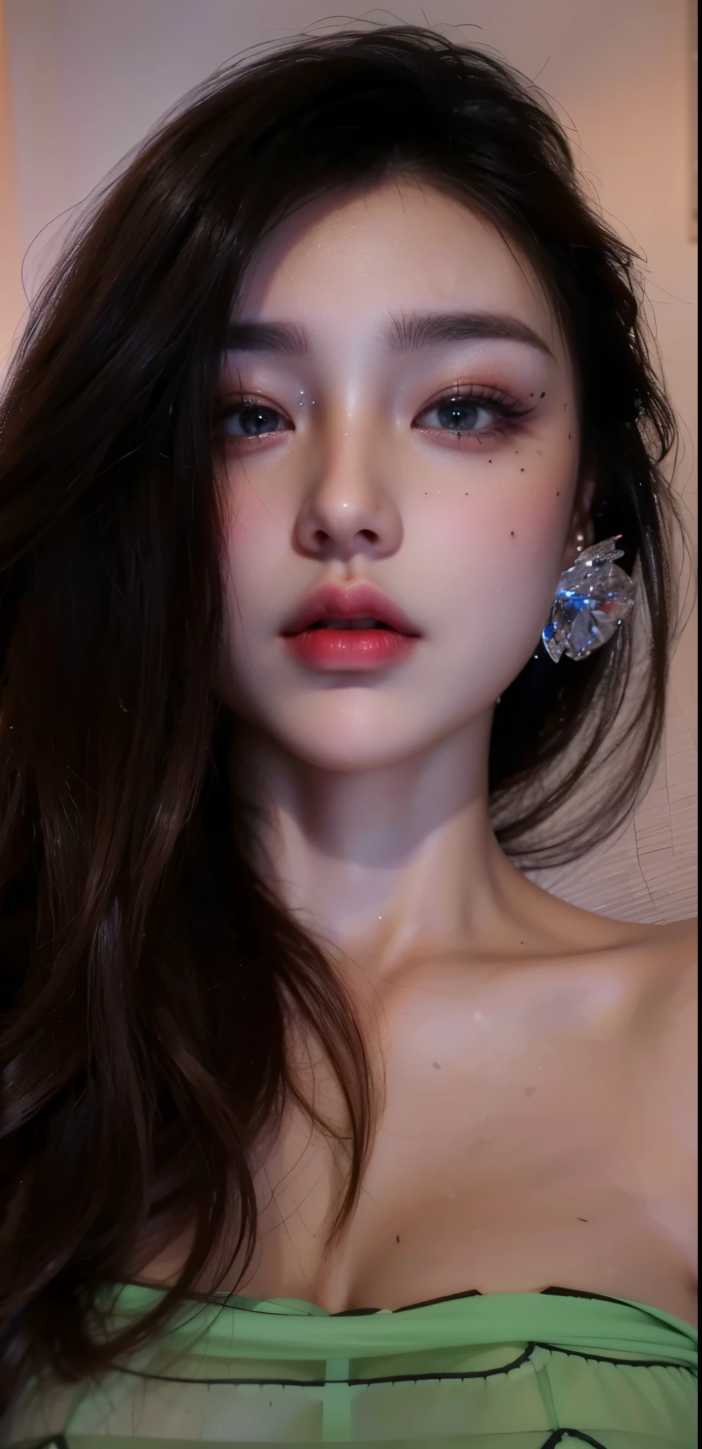Game Art，Best image quality，Maximum resolution，8k，(A half-length photo)，(portrait)，(Head close-up)，(Rule of Thirds)，Unreal Engine 5 rendering works，20 year old girl，((Queen))，The eyes are very detailed，(Large Breasts)，Elegance and nobility，Movie Lighting，Ray Tracing，Game CG，((3D Unreal Engine))，OC rendering reflection pattern，4K，Ultra-clear，Sensual，Translucent lace，Fair and plump figure，Pretty Face，Glossy Gel Coat，身着华贵礼服的Queen，Crystal Gem Crown，Necklace jewelry，blue eyes，Black tattoo(whole body)，The tattoo is very three-dimensional，Gorgeous and intricate tattoo designs，Ultra-clear portrait，30-year-old adult，Slightly fat，Dark eyeshadow，Sexy thick lips(Red lipstick)