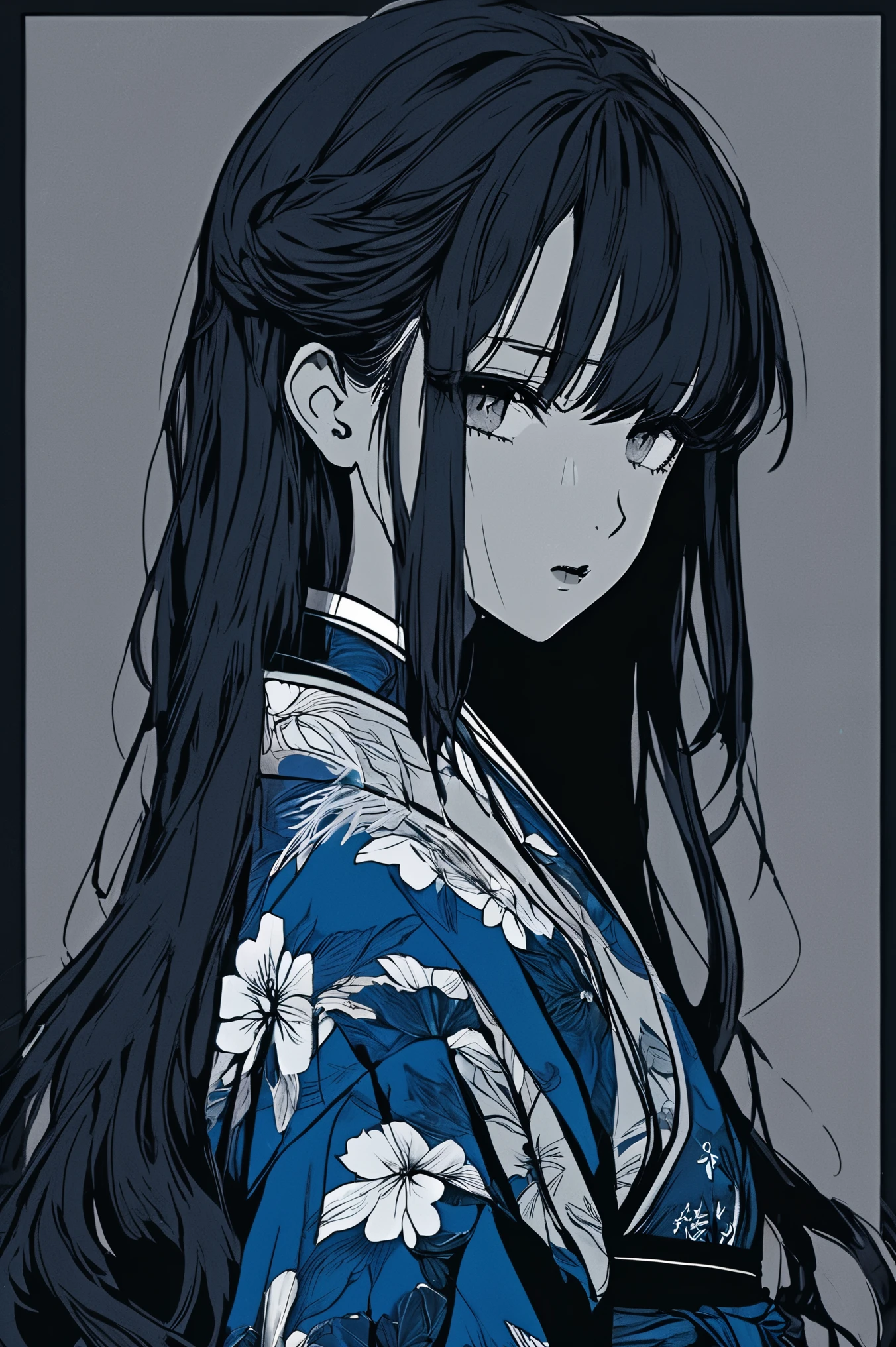 (highest quality, sketch:1.2), High resolution:0.75, Illustrator,anime, 1 girl, detailed lips, yukata、blue dress,custom, (Dark monochrome background),neon hair,Texture Cropping, masterpiece, style, Retro Classic, Dark Black, Art Station, sketch book, Smooth long hair [green:1.75] [neon:1.32], (Dark monochrome background:2.1), epic realistic, detailed、Holding a kabosu in hand、