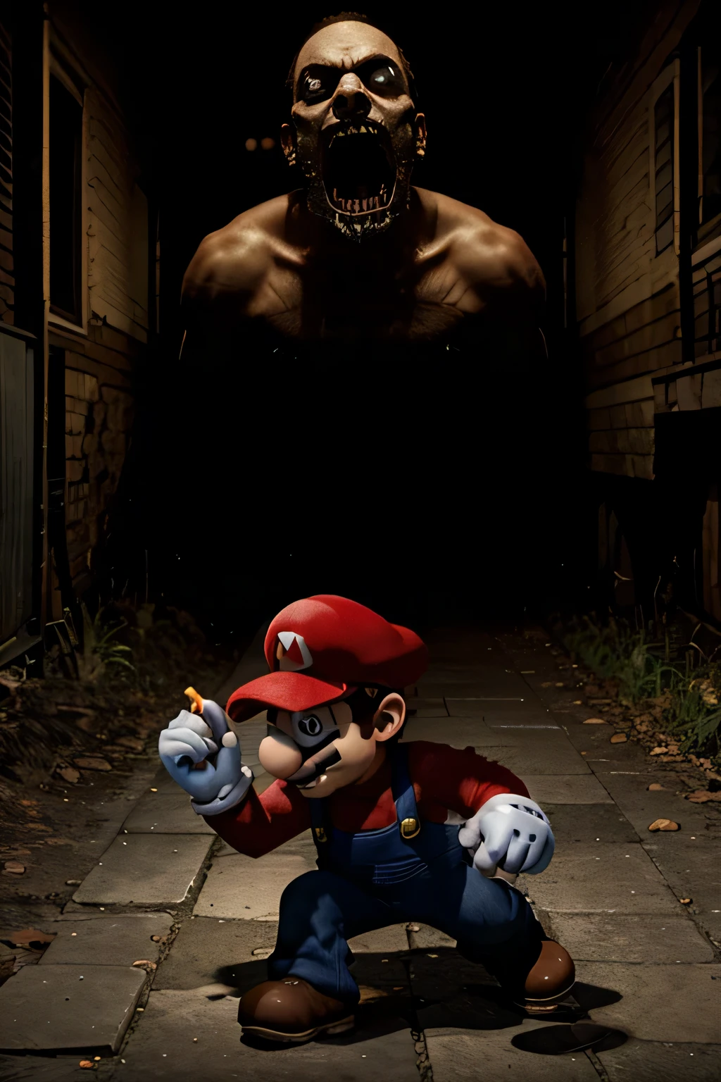 3d mario bros horror game, Mario fighting the walking dead