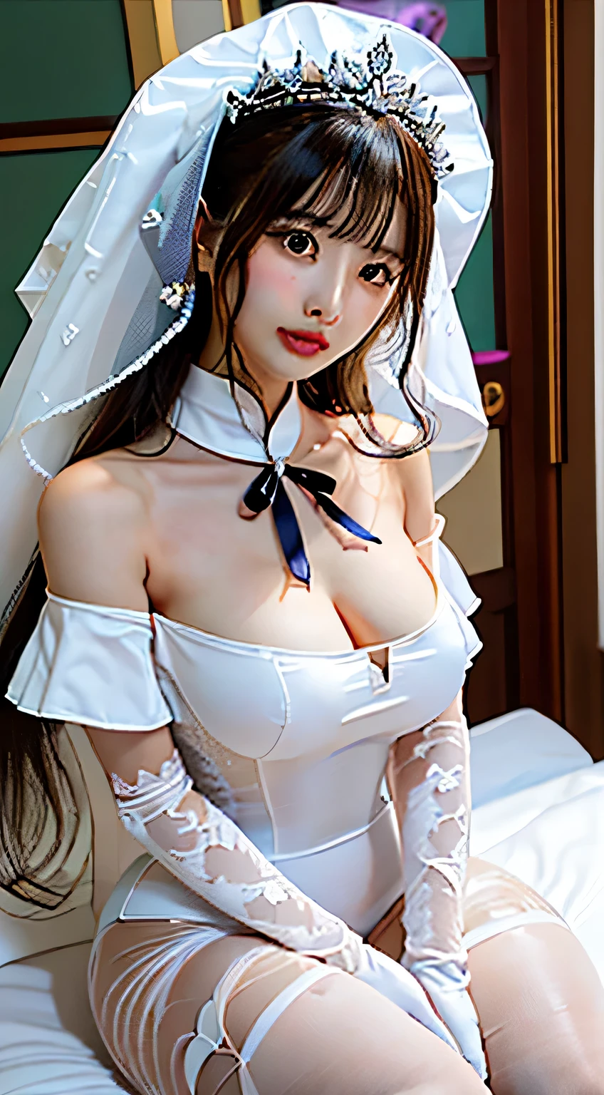 Ultra high quality, 8K, slim figure, well-proportioned figure, do not leak fingers, maid outfit, white and tender skin, hospital nurse, sunny, cleaning the room, black lace suit