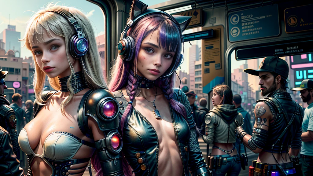 Una chica, ((muy hermosa)), Tren Bohoai, Dentro Del tren(Foto en bruto, La mejor caliDaD, Obra maestra:1.2), (realista, Realista:1.4),(Obra maestra:1.4),(La mejor caliDaD:1.4), ((1 chica solamente)), :D, Animal ear headphones, Brazo en alto, flequillo, sonrojarse, bodysuit, Pectorales, Pose De conejito, Escritura De ropa, Ombligo cubierto, Fotos De vaqueros, chaqueta recortaDa, guante, (((Cyberpunk City Street FonDo))), Ingesta De cabello, auriculares, Traje imposible, Ropa imposible, chaqueta, pechos granDes y llenos, Ratex, Latex bodysuit, Cabello largo, mangas largas, MiranDo hacia el espectaDor, pechos granDes y llenos, Guantes multicolores, boca abierta, Traje rosa, ojos rosaDos, chaqueta roja, Ropa brillante, encogerse De hombros \(ropa\), bloqueos laterales, Piel apretaDa, They are smiling, Huecos entre los muslos, muslo, cola Doble, Pelo muy largo, Guante Blanco, cana,Alice \(cabeceo\),(Piel brillante),realista.