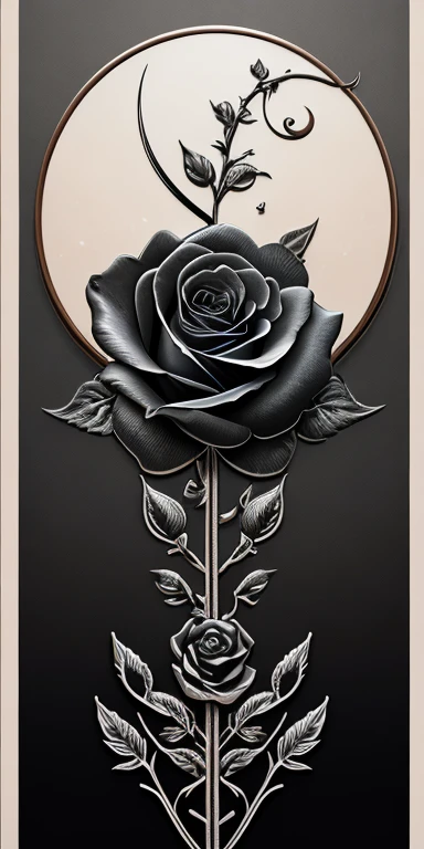 Logo Creation、background none、Line art、Black Rose、highest quality, Very detailed, "Black Roseの花+Crescent Moon" ,Ultra Wide Angle,((Very delicate and beautiful)),High resolution、