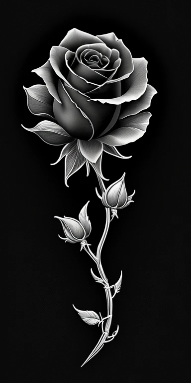 Logo Creation、Line art、Black Rose、highest quality, Very detailed, "Black Roseの花+Crescent Moon" ,Ultra Wide Angle,((Very delicate and beautiful)),High resolution、One Rose、thorn、