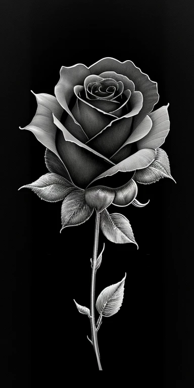 Logo Creation、Line art、Black Rose、highest quality, "Black Roseの花の蕾+Crescent Moon" ,Ultra Wide Angle,((Very delicate and beautiful)),One Rose、background　none、