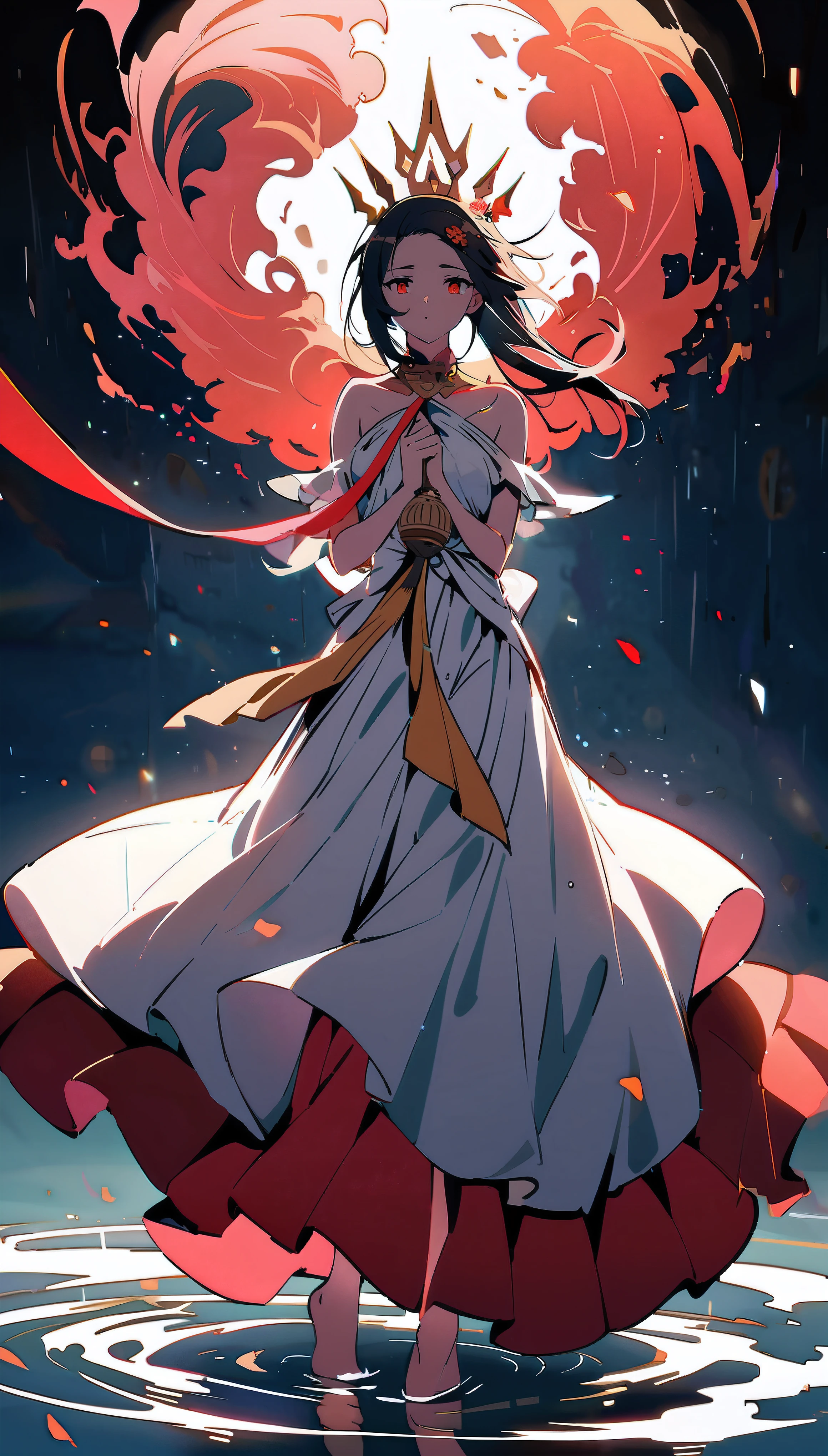 anime girl in a white dress standing in a puddle of water, anime style 4 k, anime art wallpaper 8 k, demon slayer artstyle, beautiful anime artwork, from touhou, anime wallaper, beautiful anime art, anime art wallpaper 4 k, anime art wallpaper 4k, anime wallpaper, anime style artwork, anime goddess, anime picture, flowing white robes