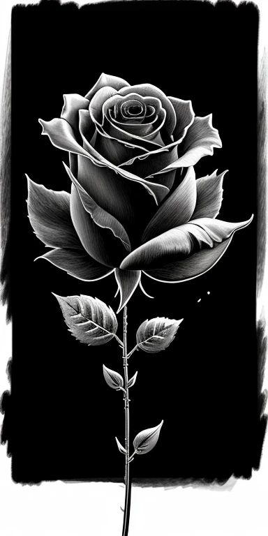 Logo Creation、Line art、Black Rose、highest quality, "Black Roseの花+Crescent Moon" ,Ultra Wide Angle,((Very delicate and beautiful)),One Rose、background　none、