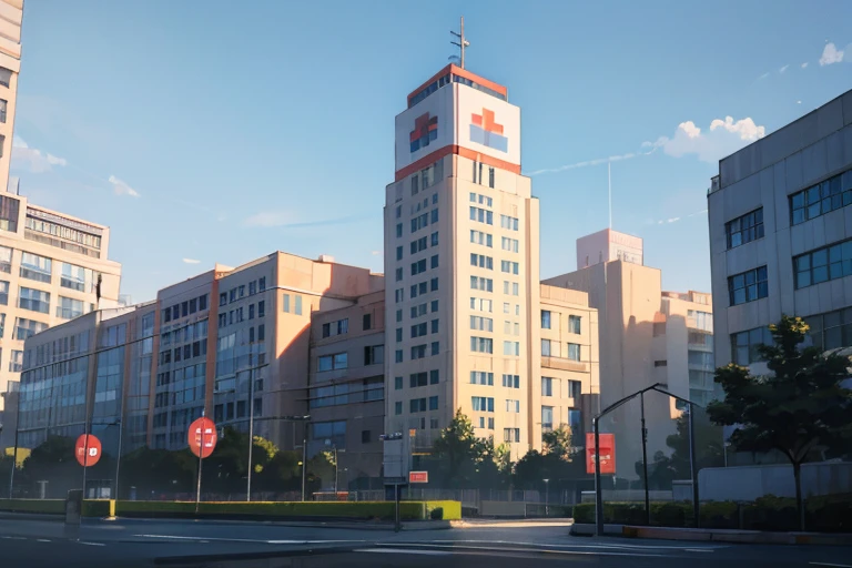hospital building in a city background