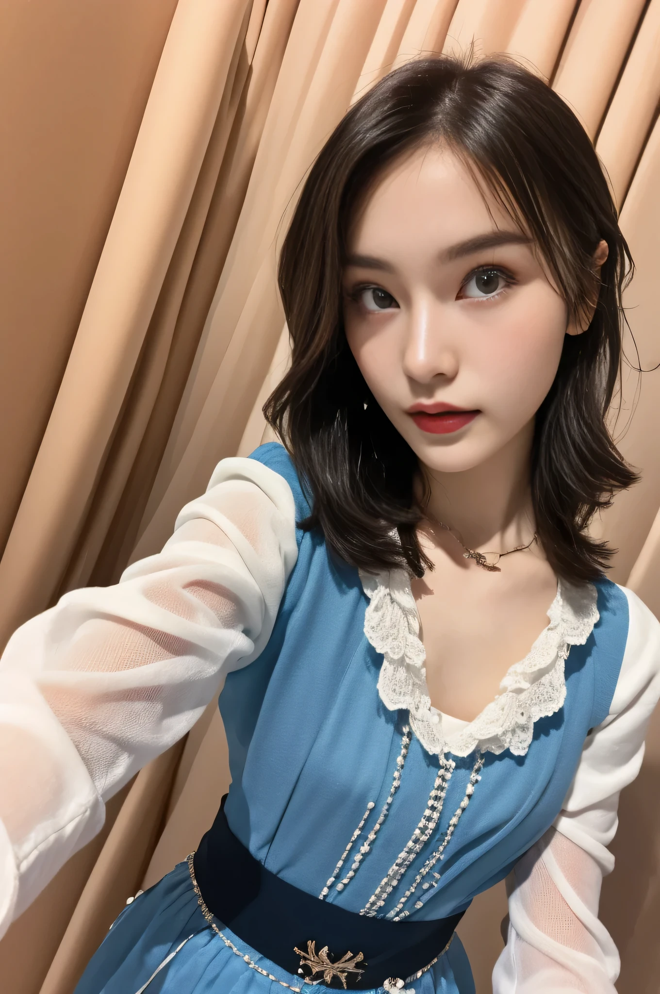 Short hair and tanned skin、Exposed breasts、See-through fabric、Cutting the fabric、elegant、Very detailed、Magnificent digital photography、Surrealist painting、Interstrand、Beautiful poop(masterpiece、Side light、Beautiful eyes in every detail:1.2)、8K portrait of young girl in HDR Qualität:1.2)、(Master Masterpiece:1.2)One Girl、Focus on the chest、Cleavage、Emphasis on Cleavage、Poor posture、Innocent face、Spobla and panties、Tight spobla、Panties on a spobla、Tight spobla、girly room、Blonde gradient hair、Wavy Hair