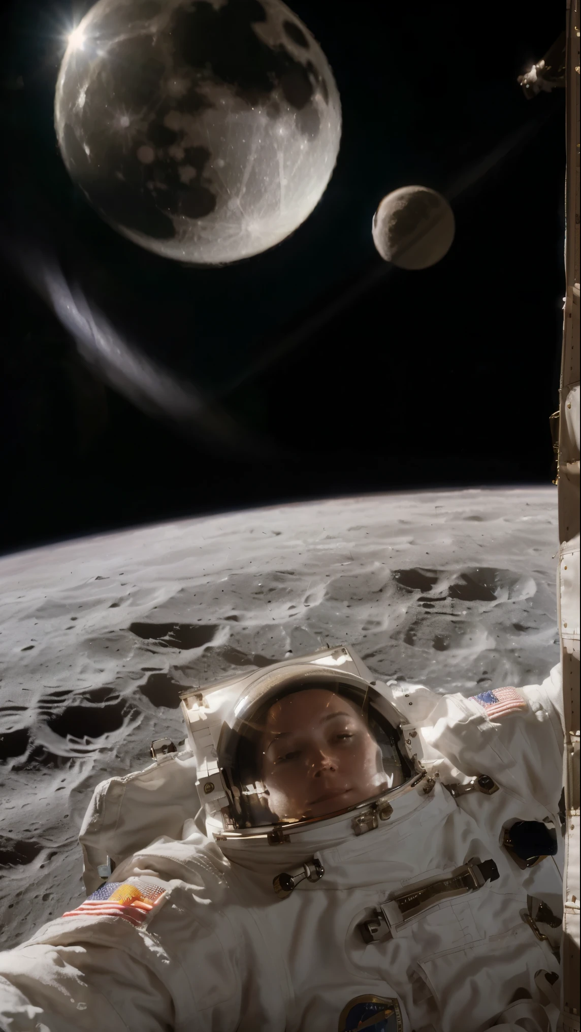 Astronaut in space looking at the moon