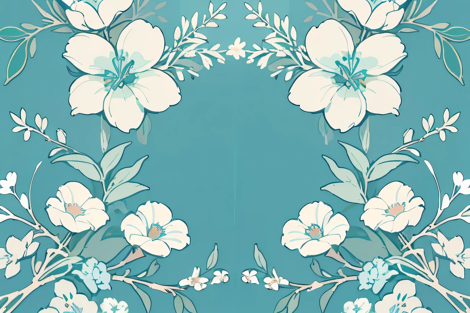 graphic、white background、Light blue、Pale green floral pattern、No leaves、No branches、For background、small、