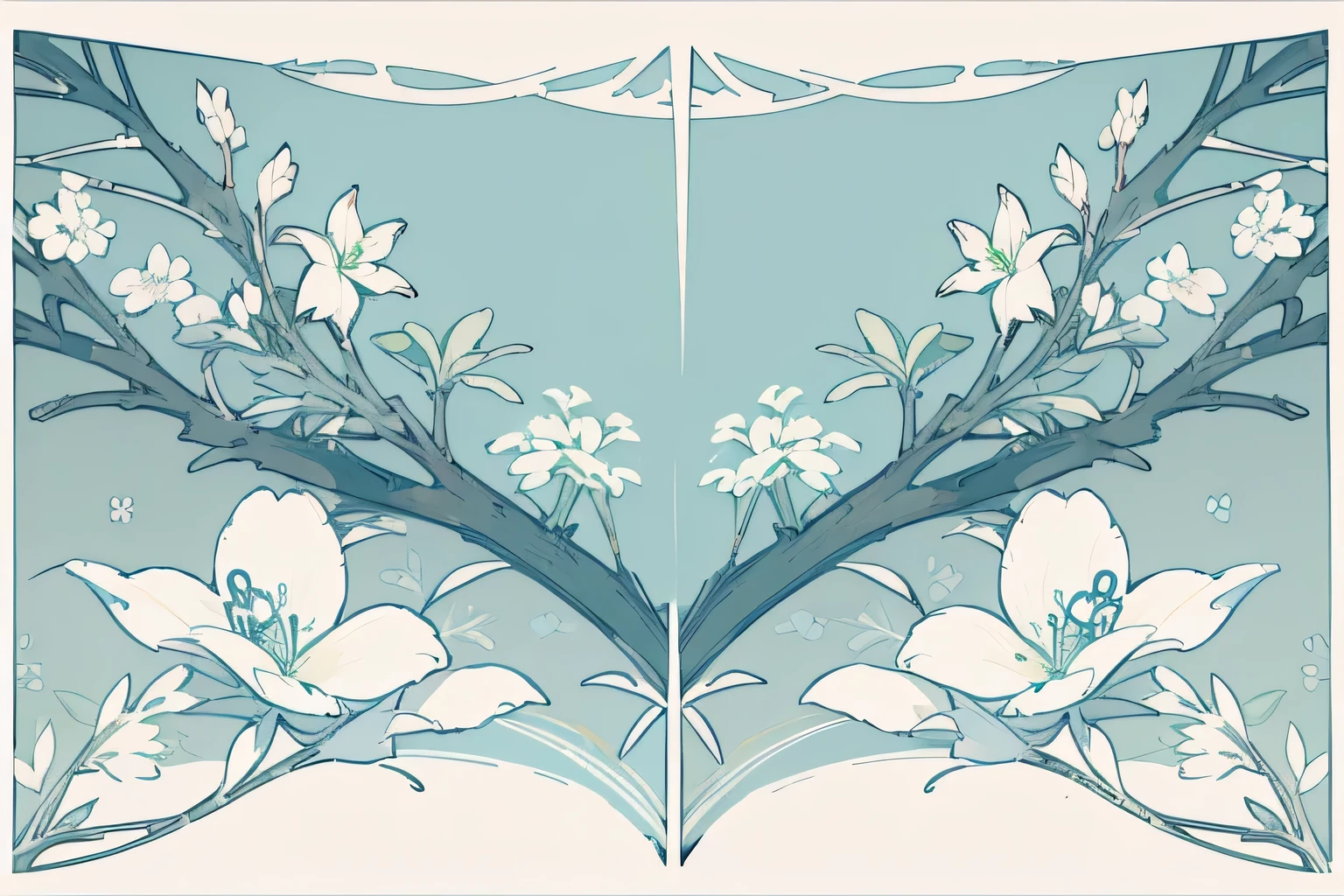 graphic、white background、Light blue、Pale green floral pattern、No leaves、No branches、For background、small、