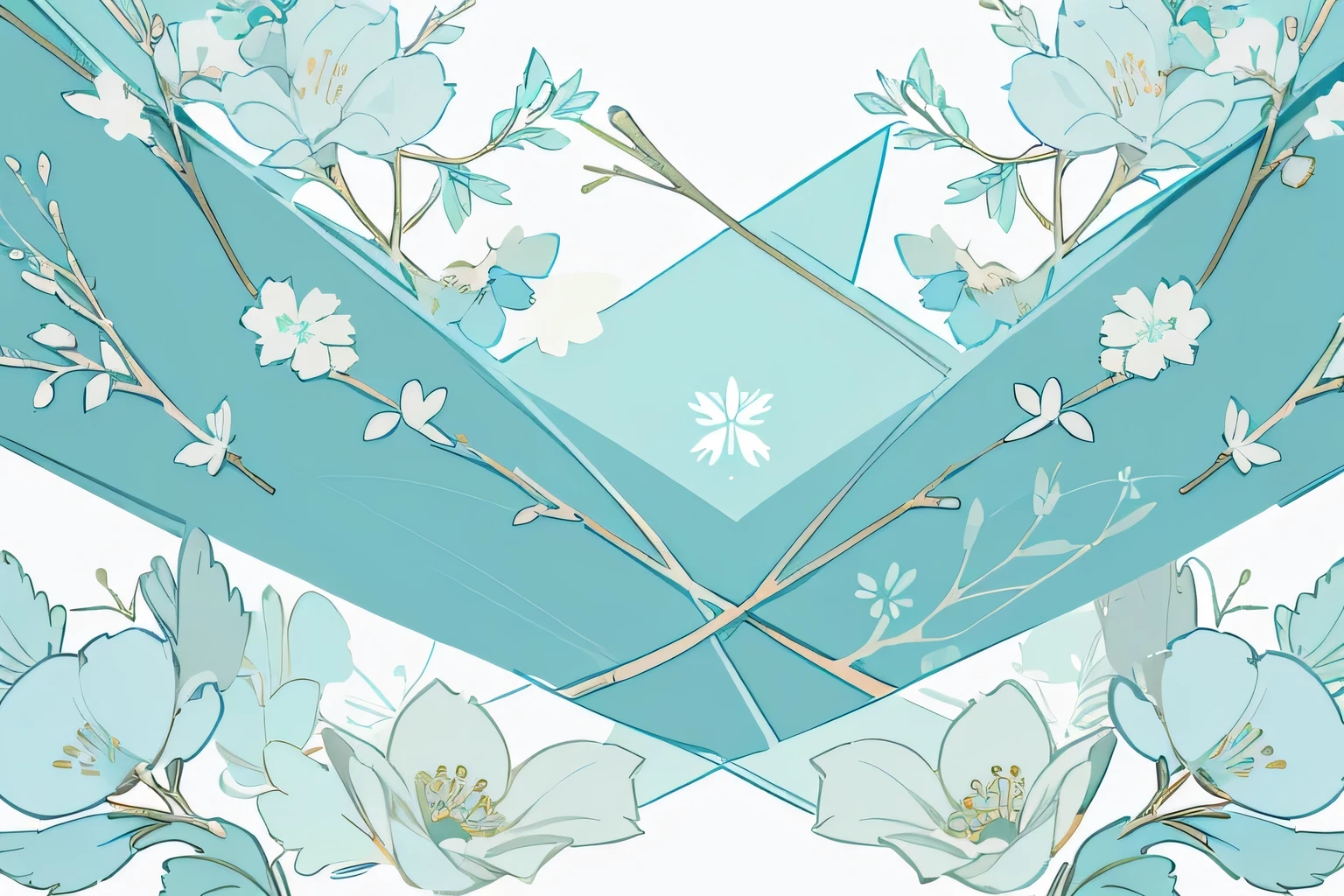 graphic、white background、Light blue、Pale green floral pattern、No leaves、No branches、For background、small、